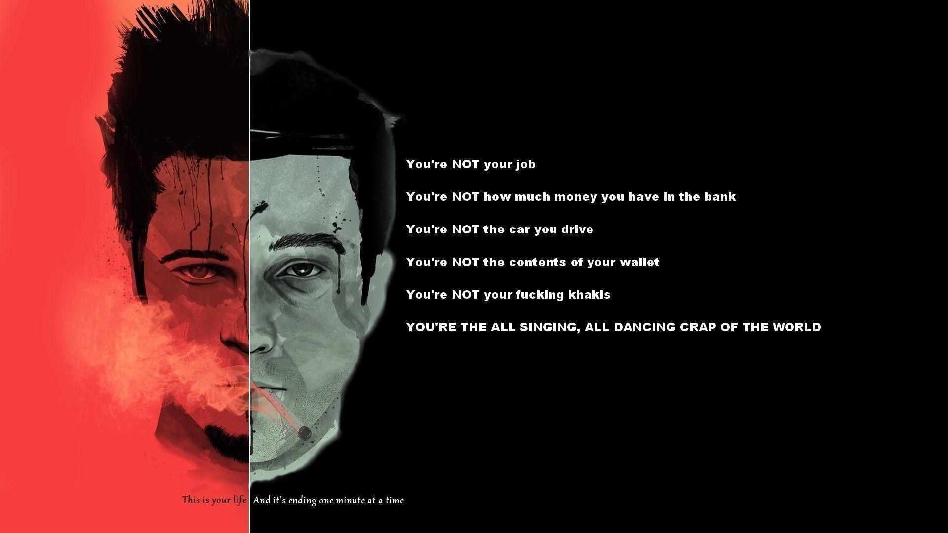 Fight Club, Tyler Durden, Zitat, Geteiltes Gesicht, Schwarzer Hintergrund, Full HD Wallpaper