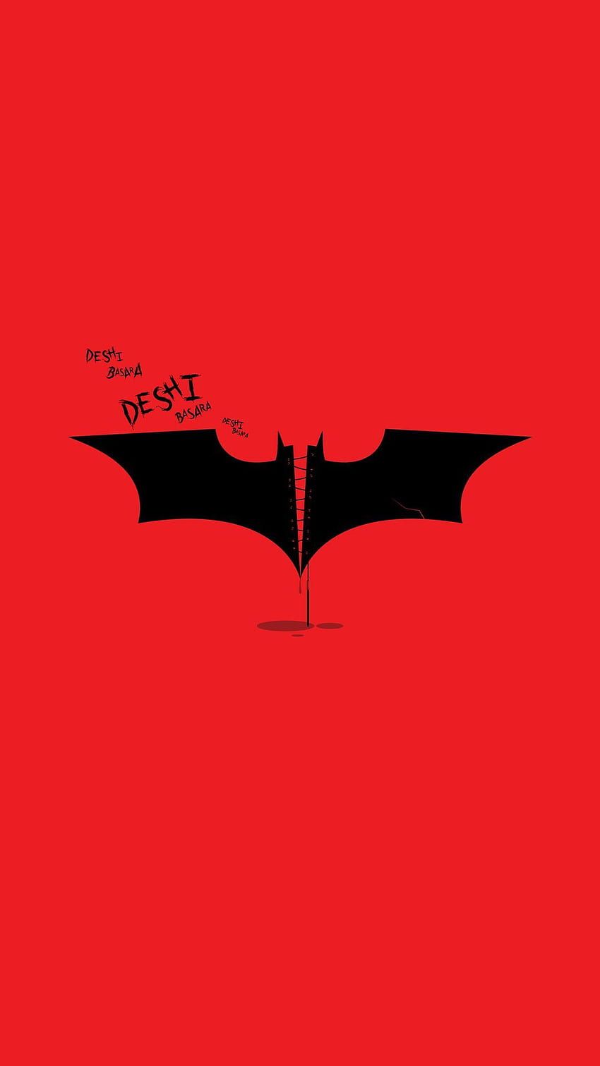 Batman-Logo, Fledermaus, Roter Hintergrund, Minimalismus, Handschrift, Sperrbildschirm fürs iPhone