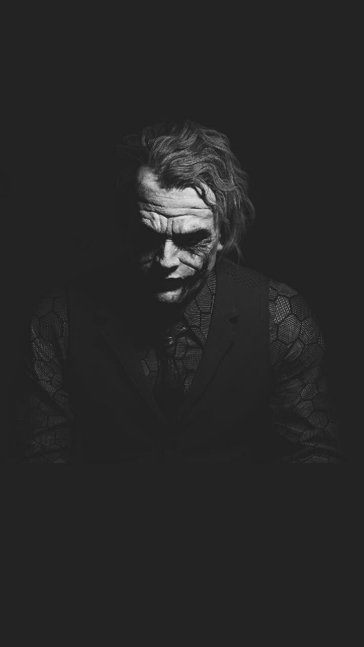Joker, Heath Ledger, Porträt, Dunkel, Schwarz-Weiß, Hochformat, Hintergrundbild fürs Smartphone