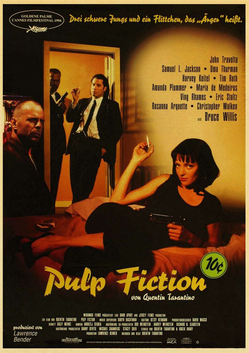 Pulp Fiction, Mia Wallace, Filmplakat, Deutsches Plakat, Vintage, HD, Tablet-Hintergrund
