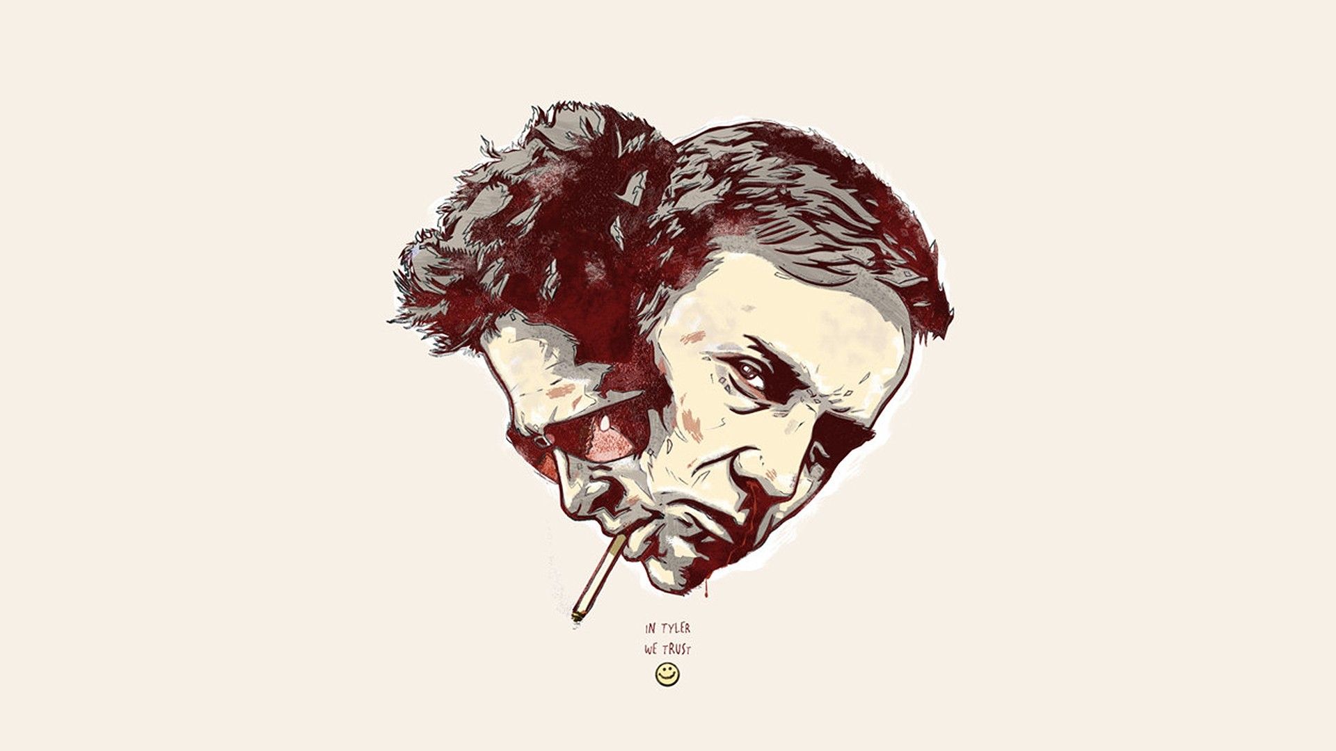 Fight Club, Tyler Durden, Zigarette, Illustration, Weißer Hintergrund, Full HD Wallpaper
