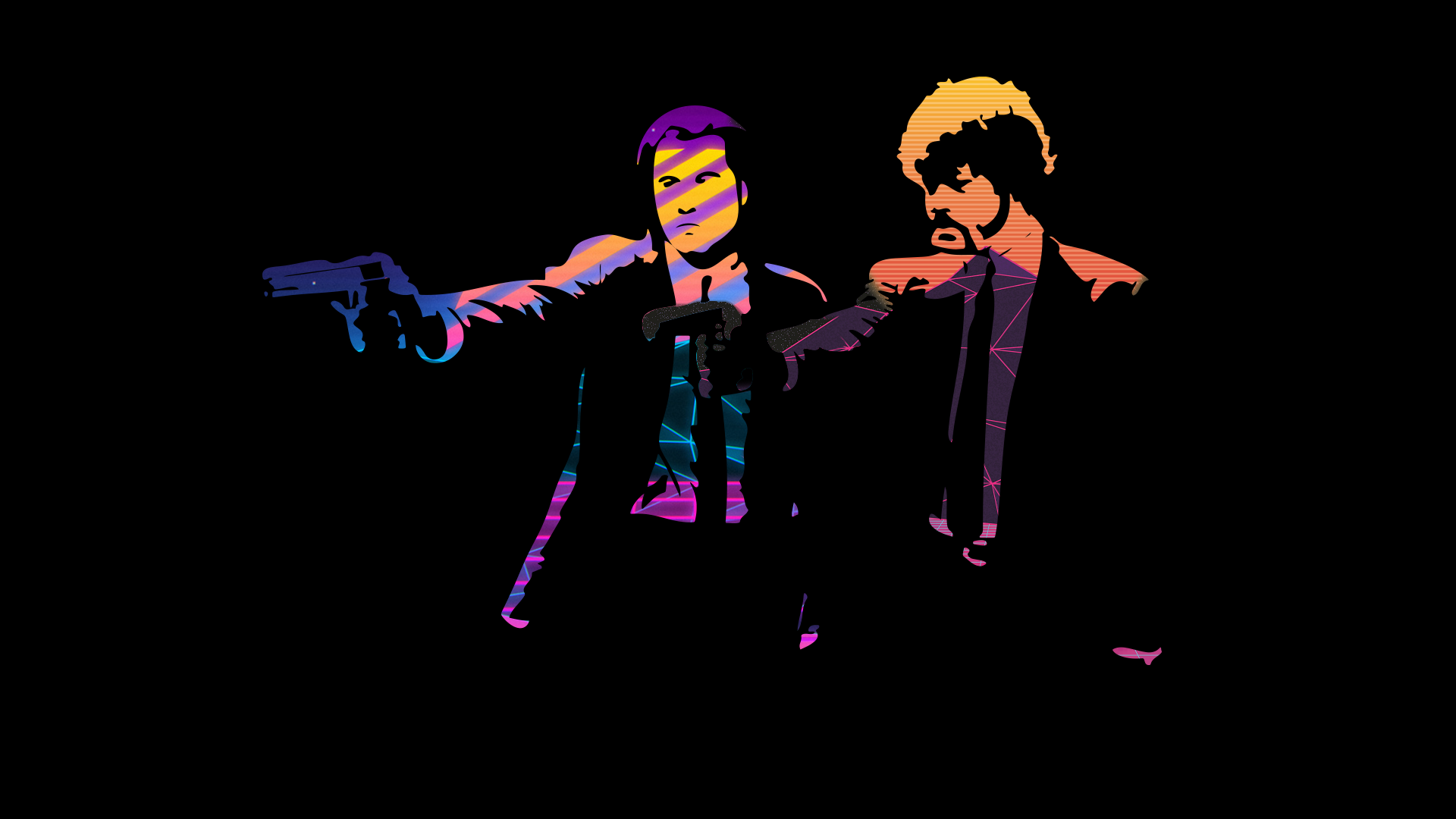 Vincent Vega, Jules Winnfield, Pulp Fiction, Pistolen, Neonfarben, Schwarzer Hintergrund, 1080p Wallpaper