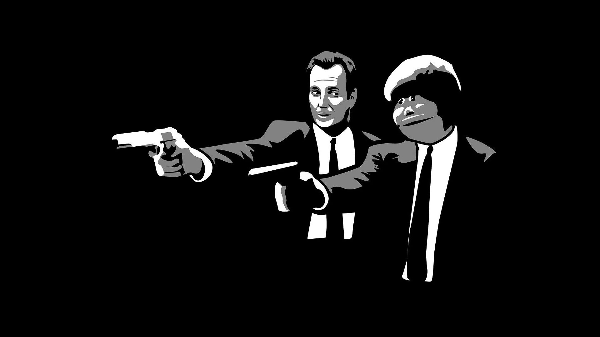 Pulp Fiction, Parodie, Stencil, Schwarzweiß, Pistolen, Full HD, Desktop-Hintergrund für Windows