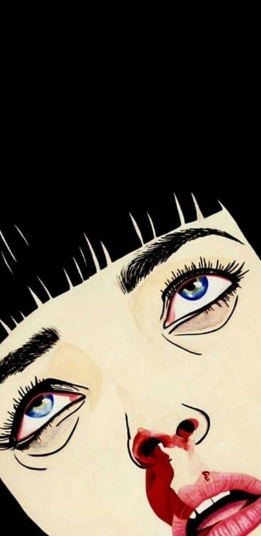 Mia Wallace, Pulp Fiction, Illustration, Nasenbluten, Blaue Augen, HD, Handy-Hintergrundbild