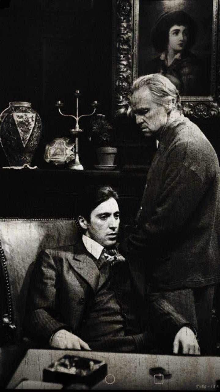 Vito Corleone, Michael Corleone, Der Pate, Arbeitszimmer, Schwarz-Weiß, Hintergrundbild fürs Handy