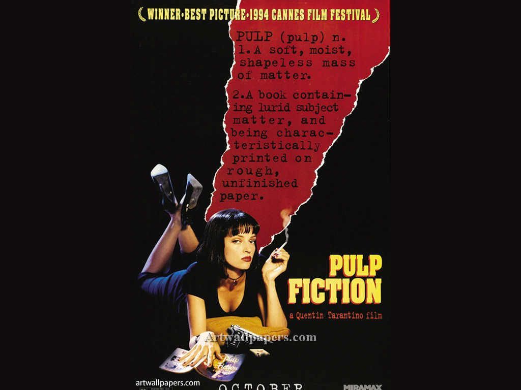 Pulp Fiction, Mia Wallace, Filmplakat, Cannes 1994, Zerrissenes Papier, Hintergrundbild fürs Tablet
