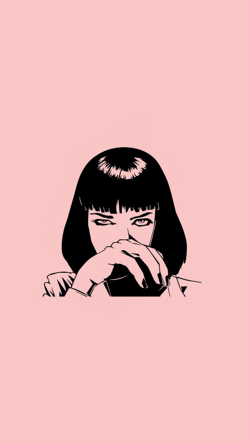 Mia Wallace, Pulp Fiction, Illustration, Rosa Hintergrund, Minimalistisch, Sperrbildschirm fürs iPhone
