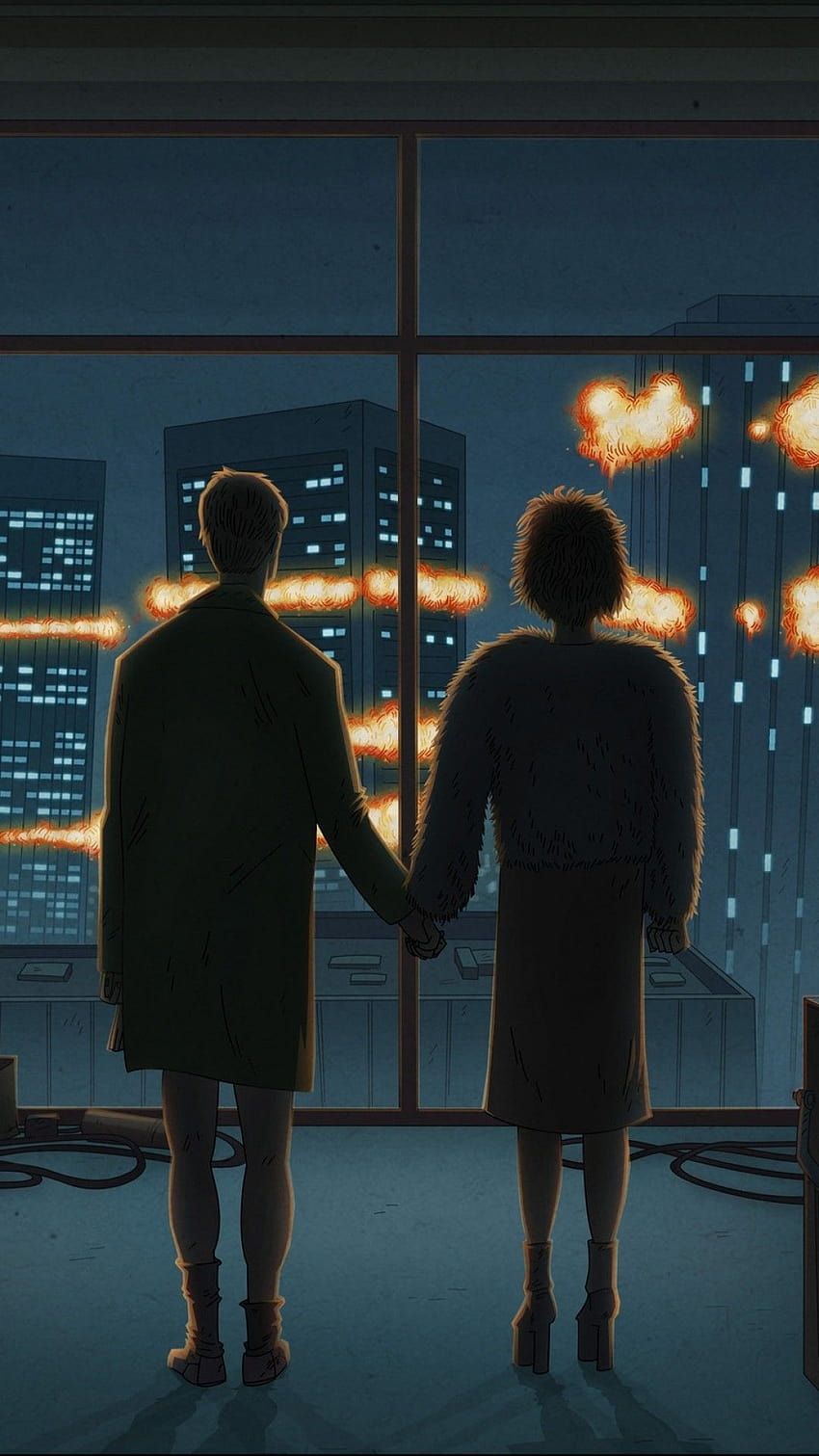 Fight Club, Der Erzähler, Marla Singer, Schlussszene, Skyline, Nacht, HD, iPhone-Hintergrundbild
