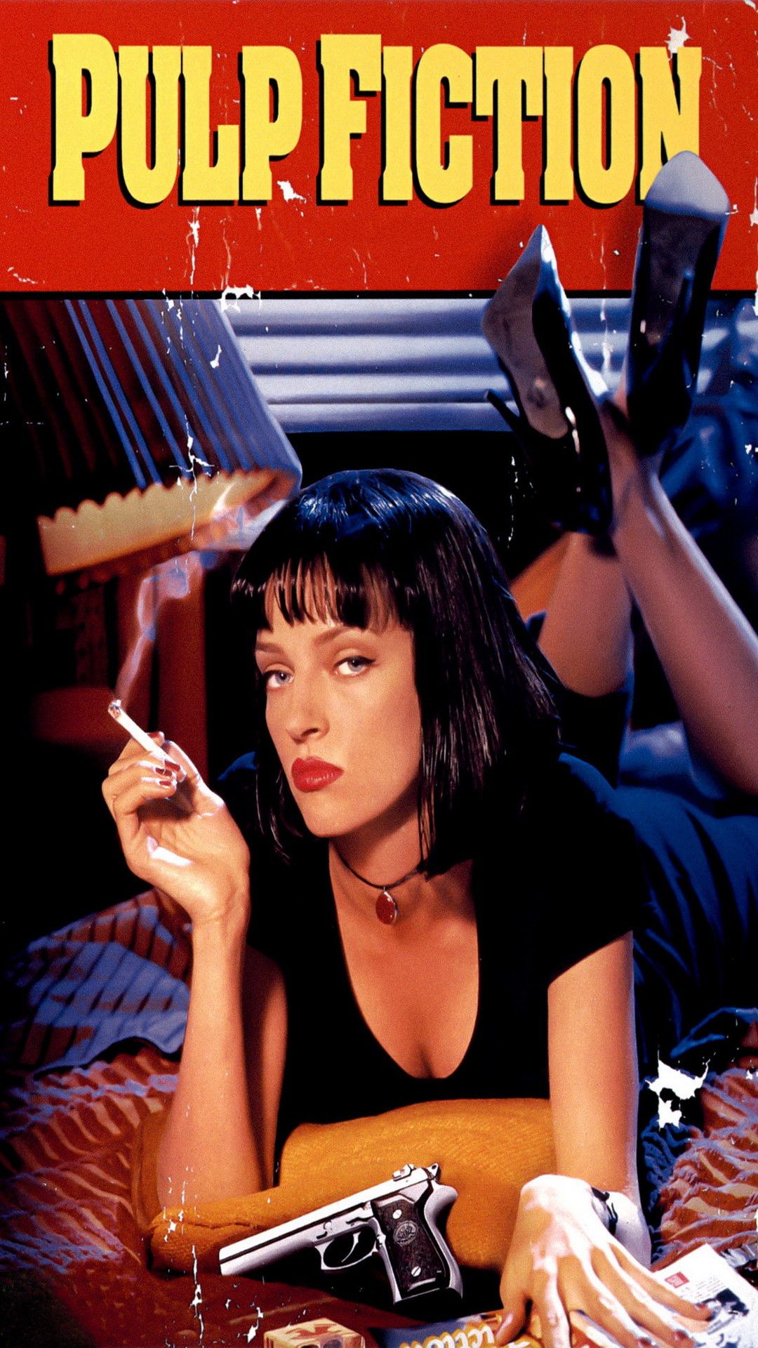 Pulp Fiction, Mia Wallace, Uma Thurman, Filmplakat, Zigarette, 1080x1920, Handy-Hintergrund