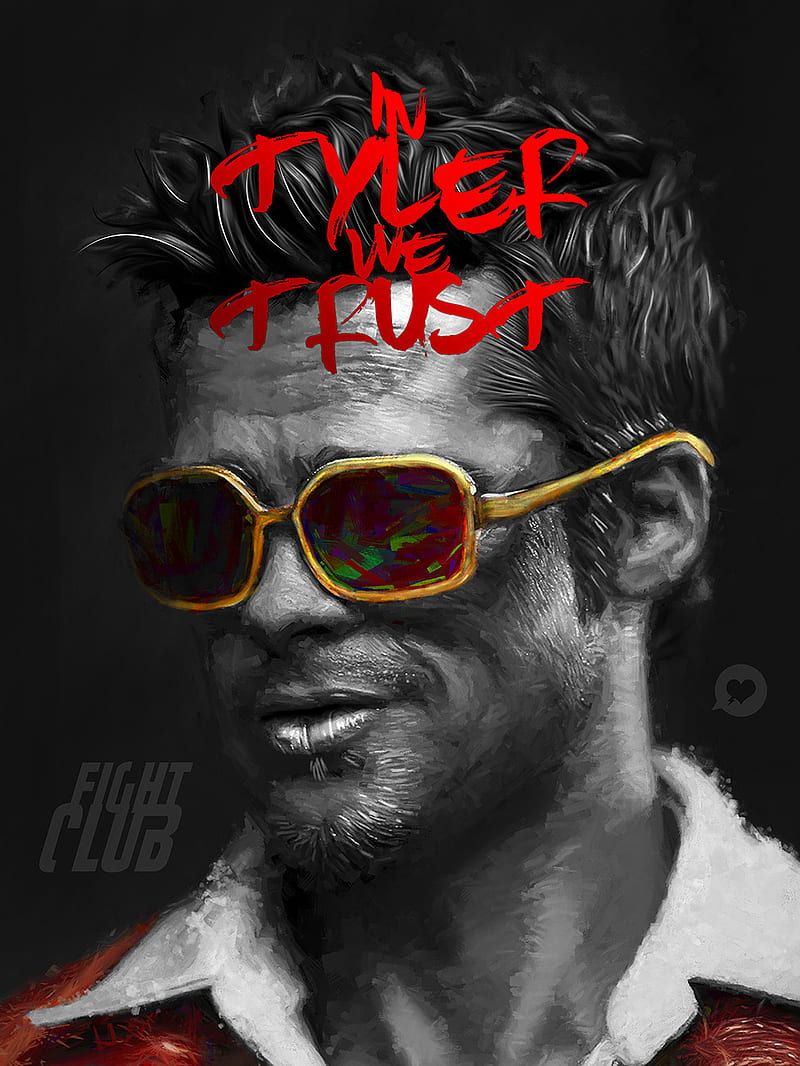 Fight Club, Tyler Durden, Brad Pitt, Sonnenbrille, Typografie, Schwarz-Weiß, Tablet-Hintergrundbild