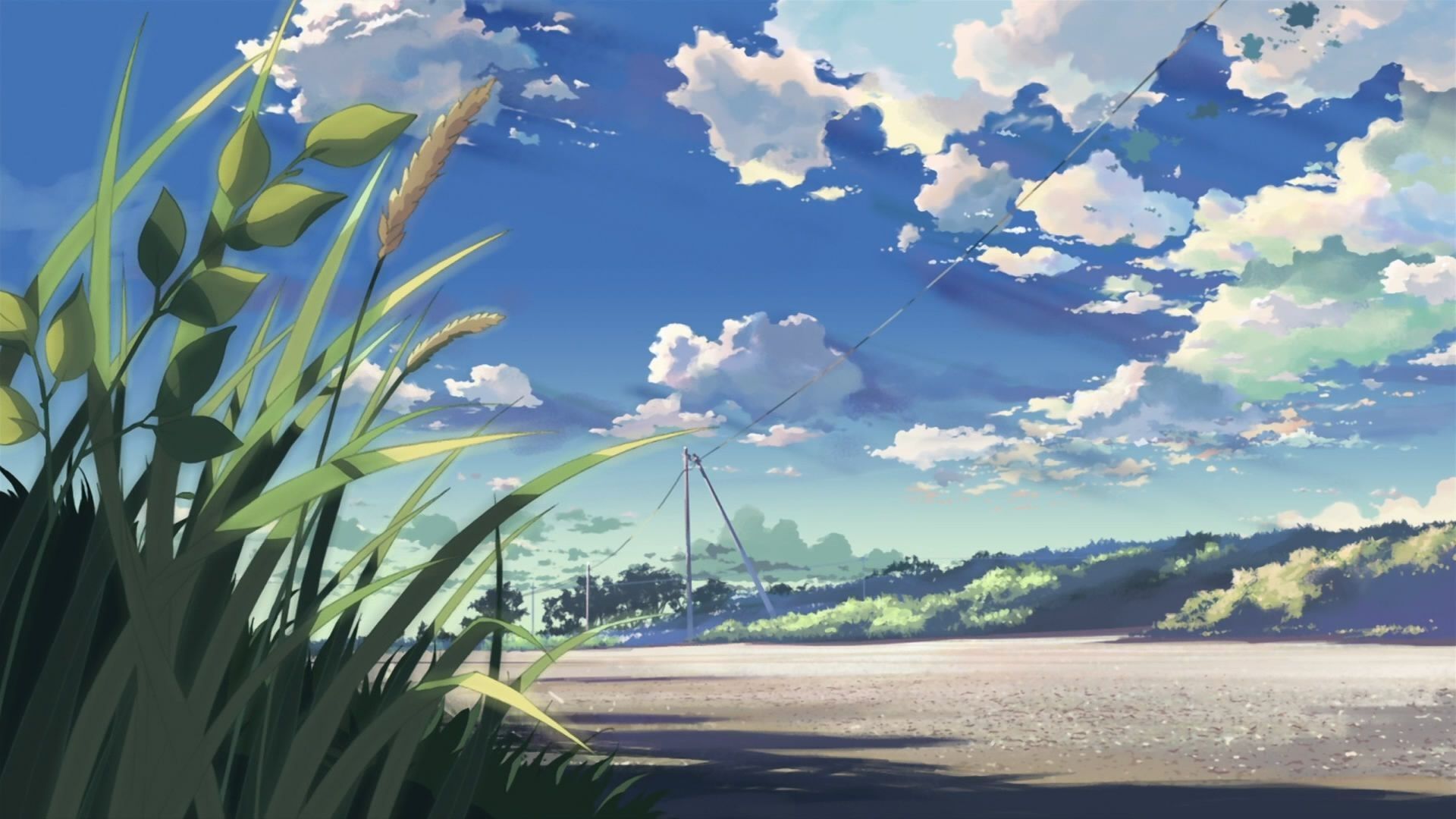 Anime-Landschaft, Gräser, Wolken, Blauer Himmel, Sommer, iPad-Pro-Wallpaper