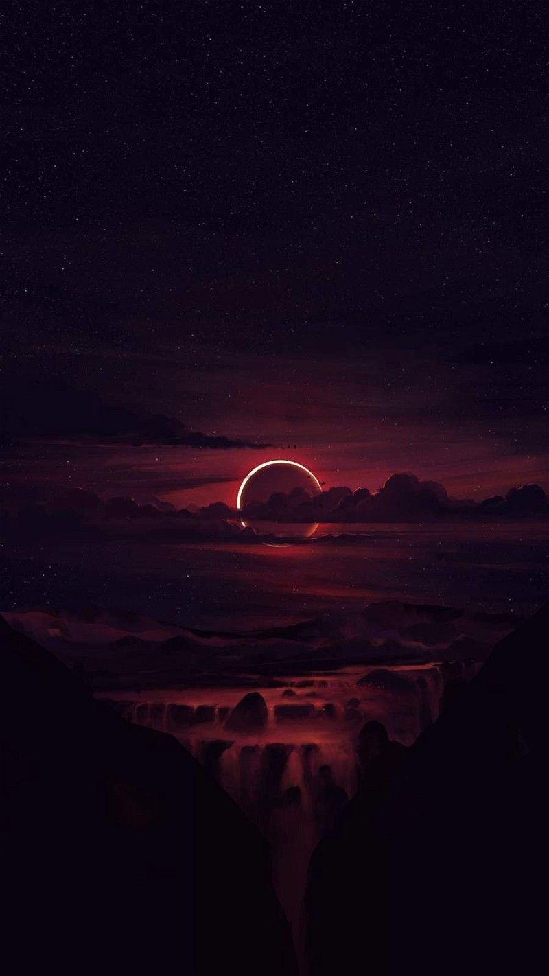 Sonnenfinsternis, Dunkel, Wolken, Landschaft, Rot, Nacht, Hintergrundbild fürs iPhone