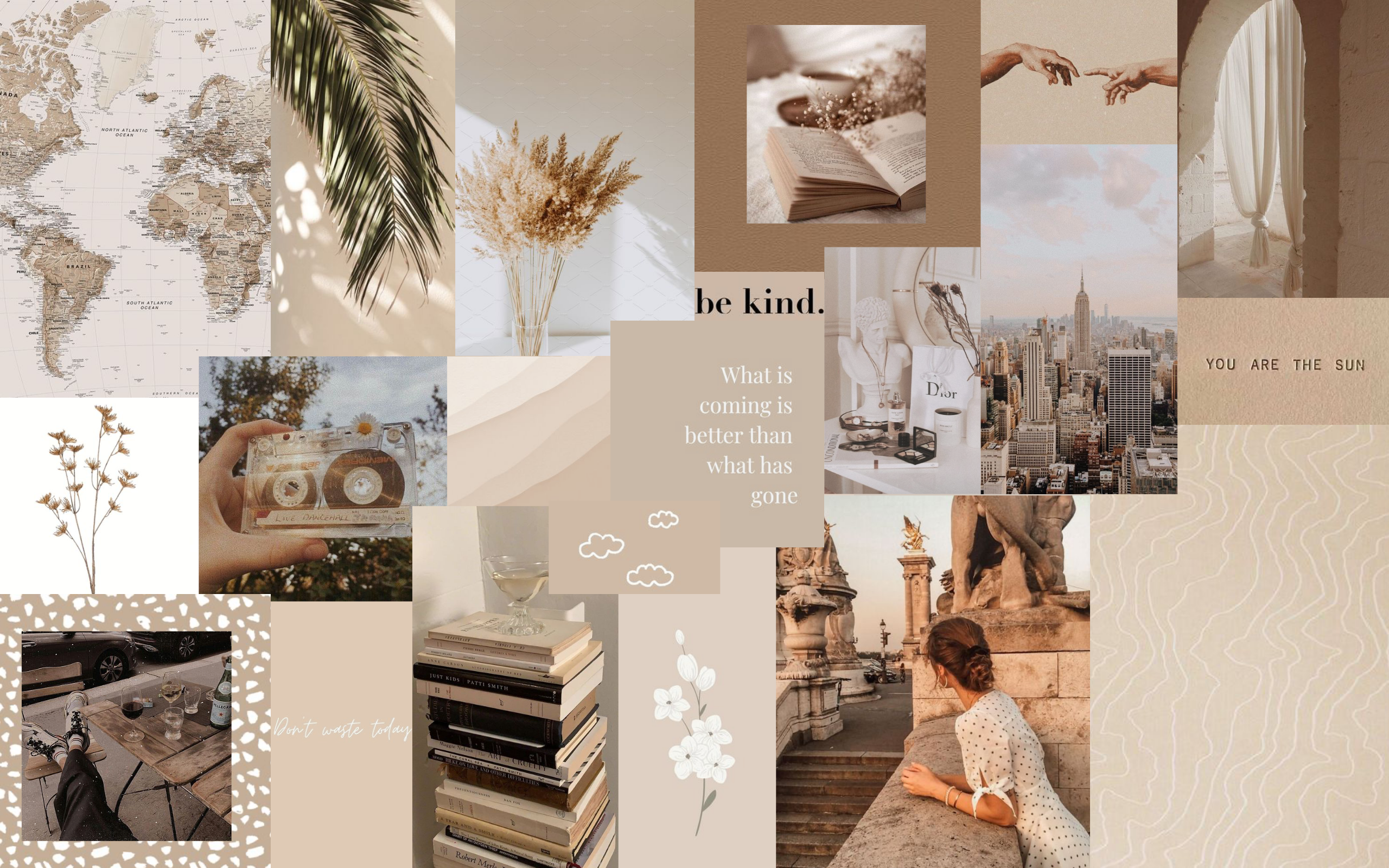 Fotocollage, Be kind, Weltkarte, Beige, Vintage, 2K, Hintergrundbild für den PC