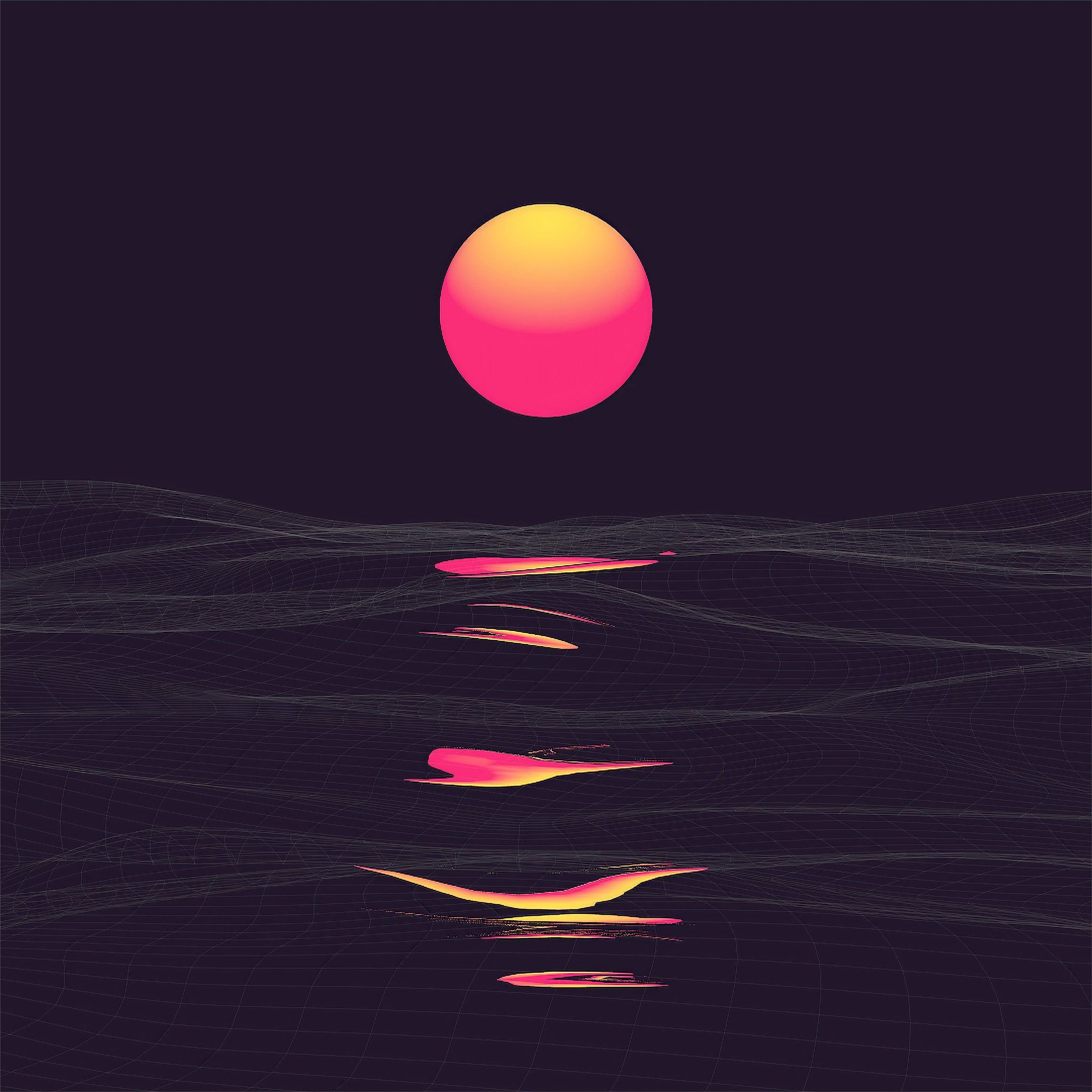 Sonne, Spiegelung, Meer, Synthwave, Dunkellila, iPad Pro, Tablet-Hintergrundbild