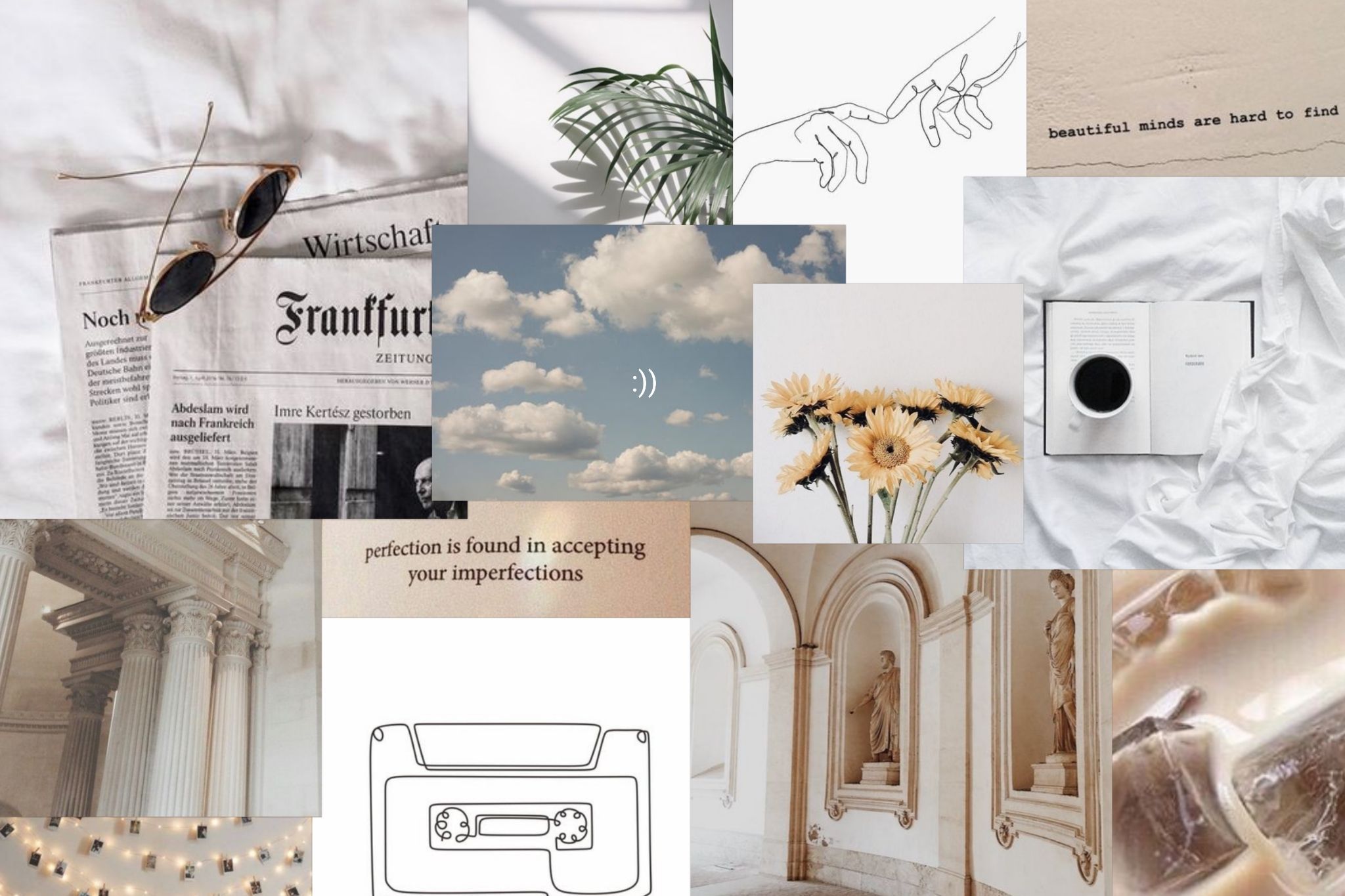 Fotocollage, Zeitung, Beige, Ästhetik, Kassette, Full HD, Desktop-Hintergrund für Windows