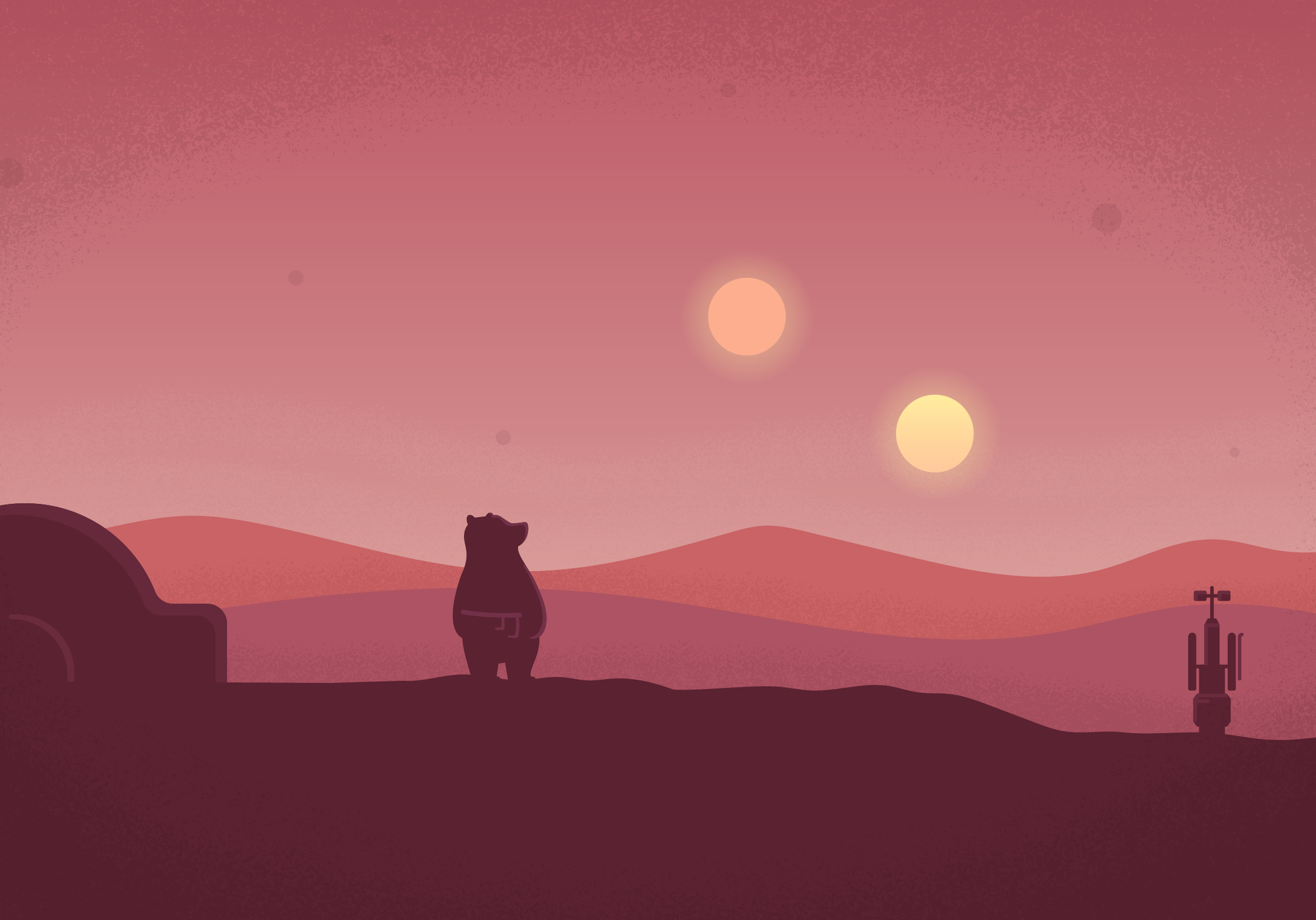 Tatooine, Star Wars, Zwei Sonnen, Wüste, Silhouette, Rote Töne, Hintergrundbild fürs iPad