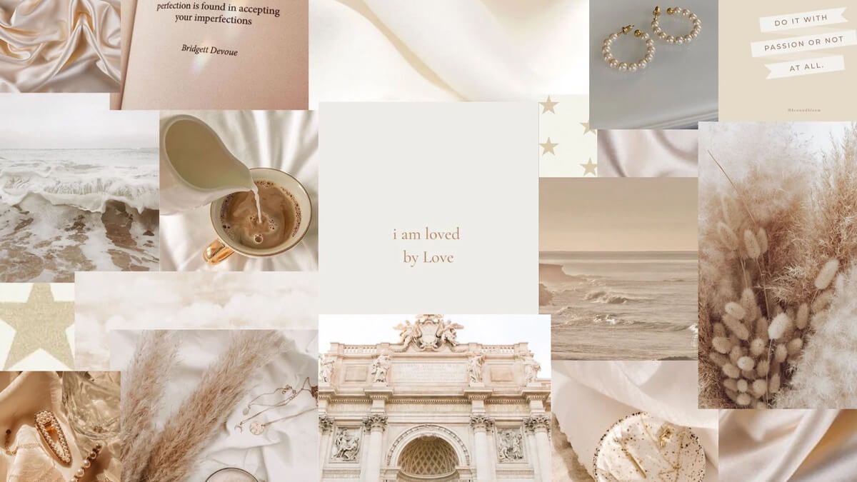Fotocollage, Beige, Creme, Strand, Ästhetik, Hintergrundbild