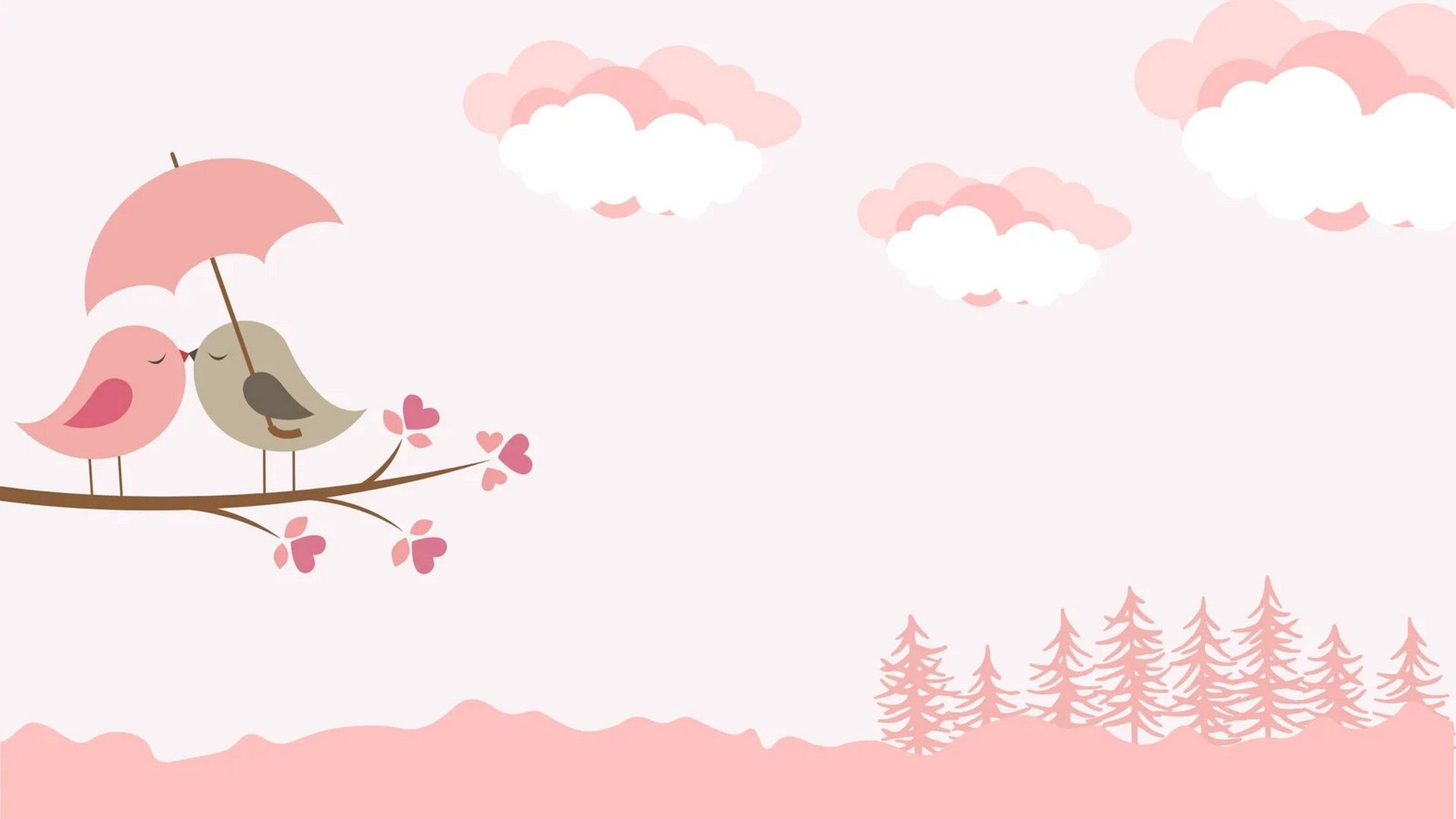 Vögel, Regenschirm, Wolken, Rosa, Liebe, Illustration, MacBook, Desktop-Hintergrundbild