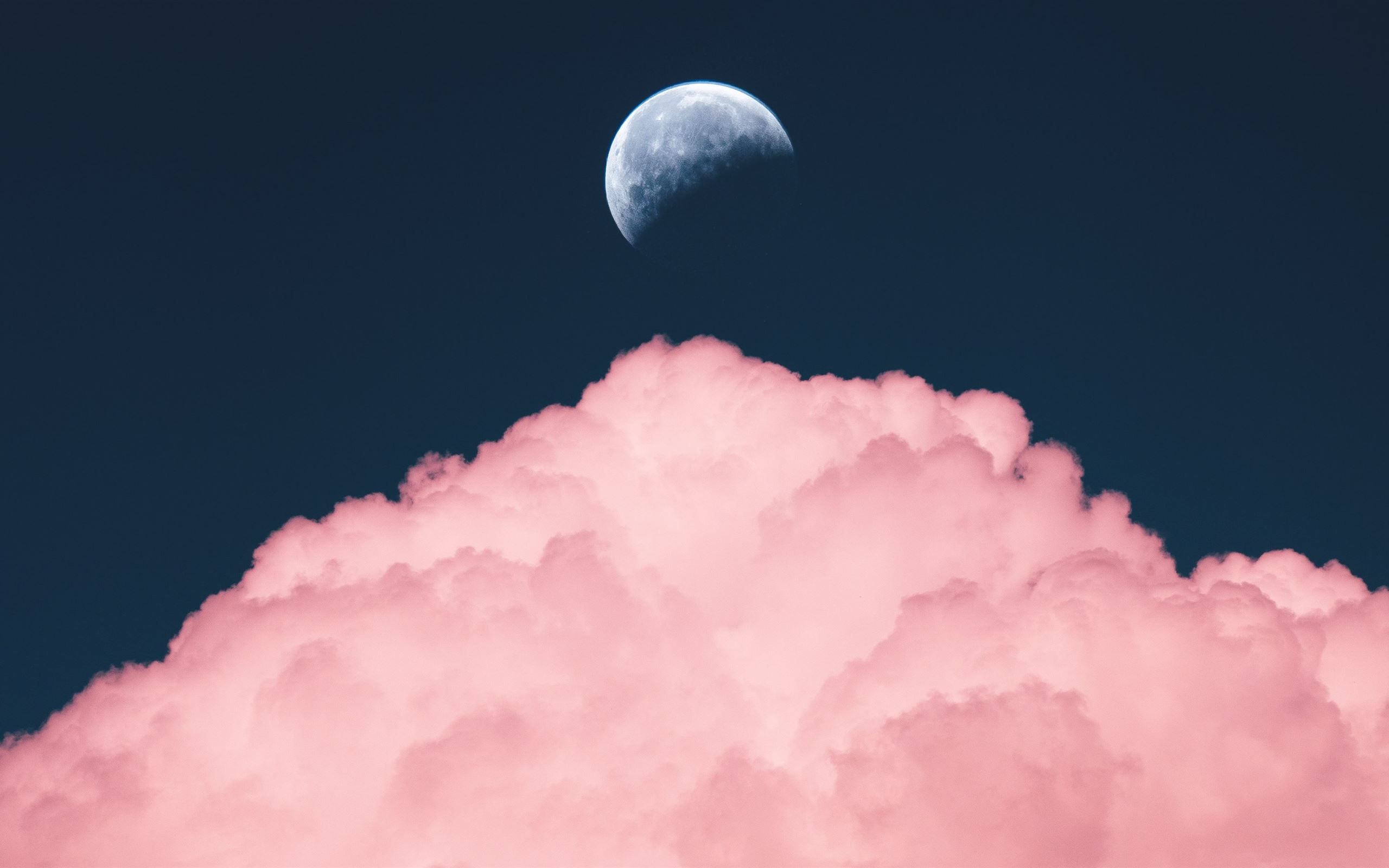 Mond, Rosa Wolke, Nachthimmel, Minimalismus, Dunkelblau, MacBook-Wallpaper