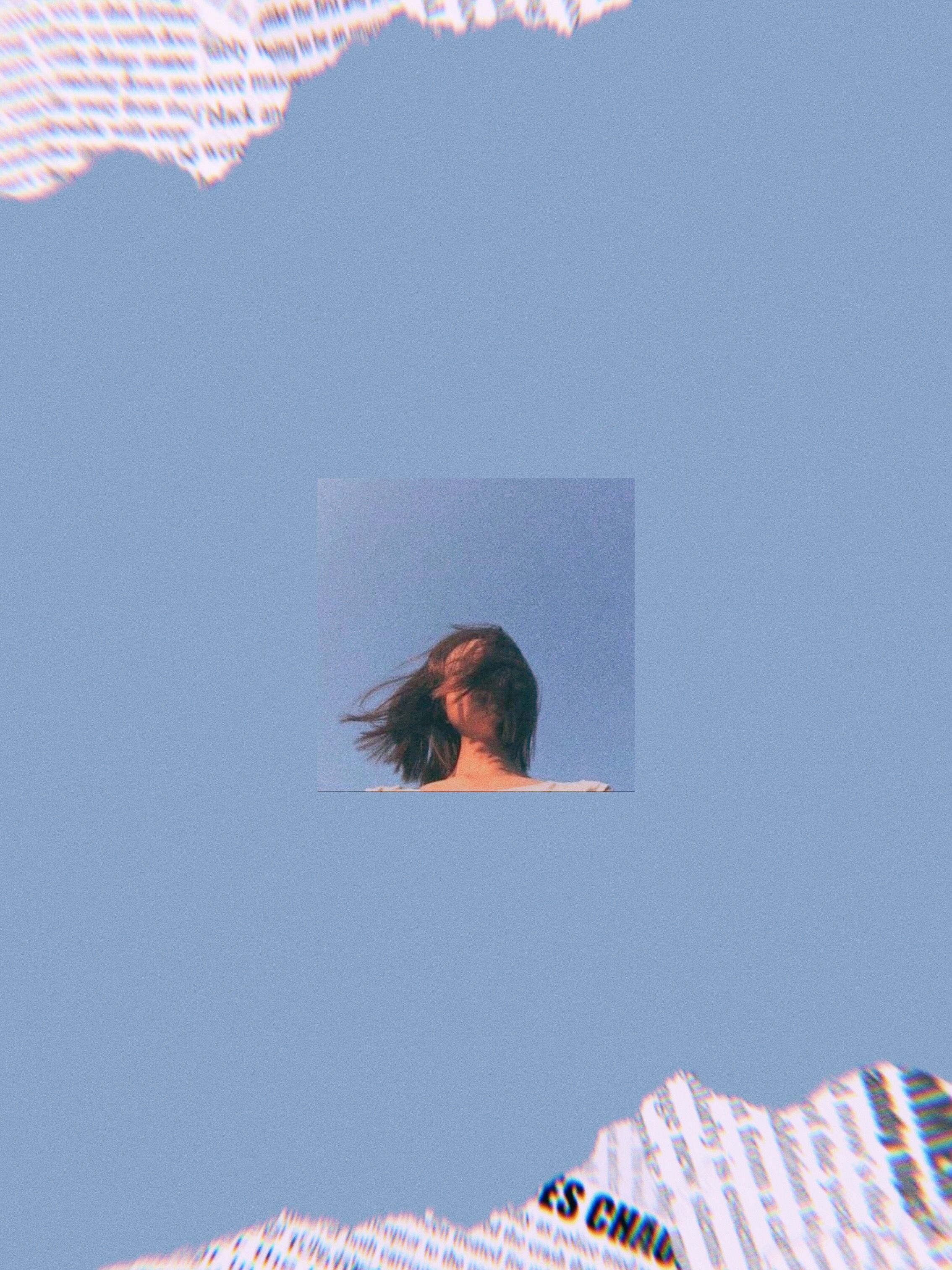 Frau, Rahmen, Collage, Blauer Hintergrund, Zeitungspapier, iPad-Pro-Wallpaper