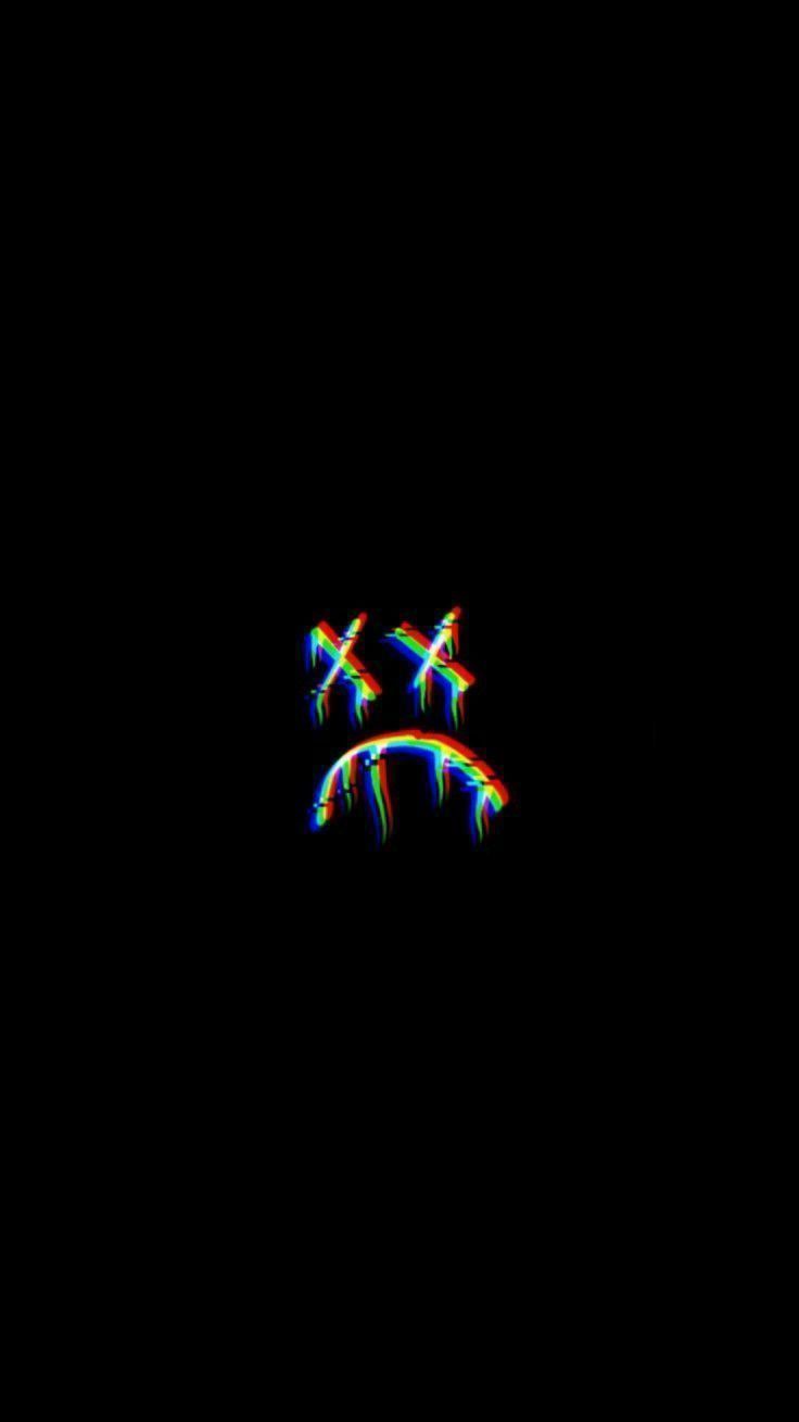 Trauriges Gesicht, Emoji, Schwarzer Hintergrund, Minimalistisch, Bunt, Sperrbildschirm fürs iPhone