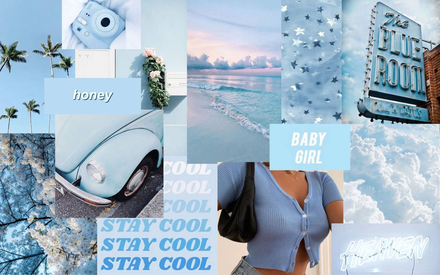 Fotocollage, Stay cool, Baby girl, Hellblau, Strand, Ästhetik, HD-Hintergrundbild für PC