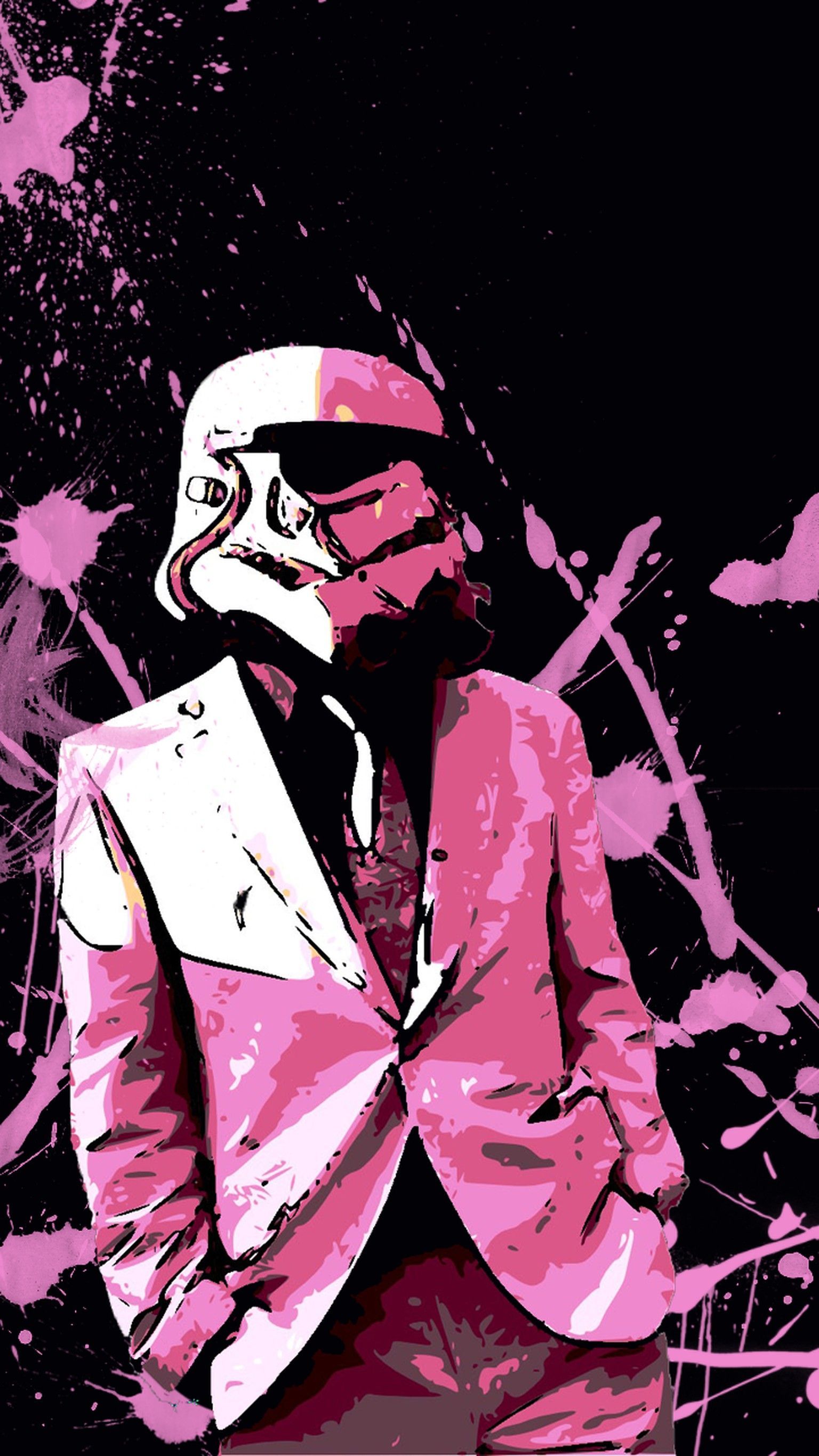 Stormtrooper, Star Wars, Pinker Anzug, Pop-Art, Farbspritzer, QHD+, iPhone-Hintergrundbild