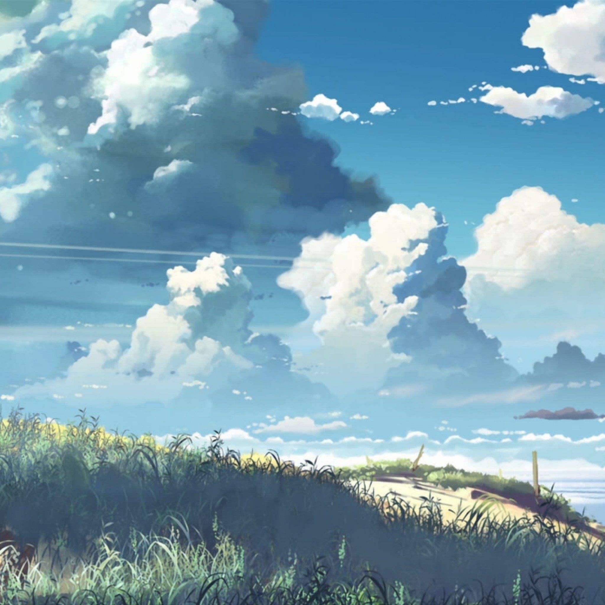 Anime-Himmel, Wolken, Wiese, Sommer, Blau, iPad Pro, Tablet-Hintergrund