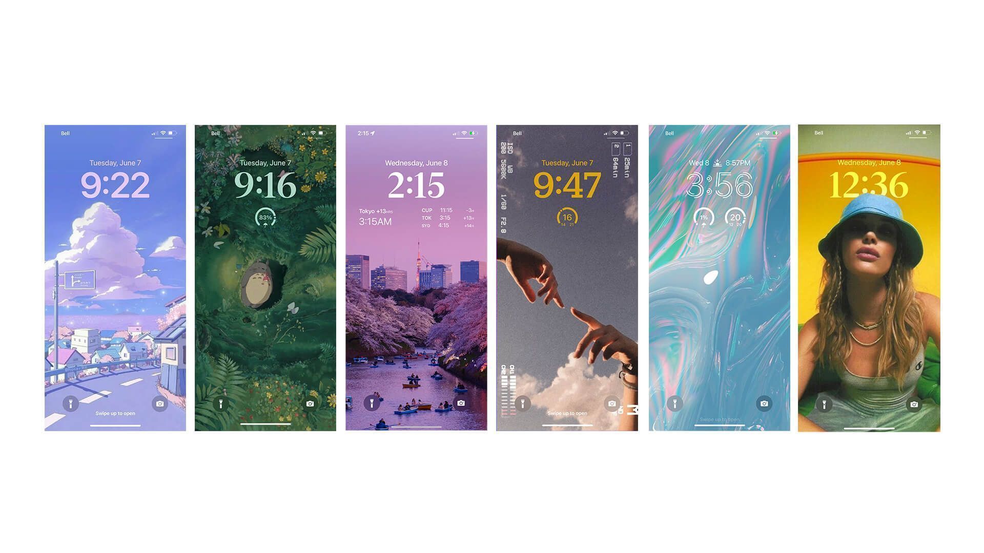 iOS 16, Sperrbildschirm, Collage, Anime-Stil, Bunt, Full HD 1080p, Desktop-Hintergrundbild
