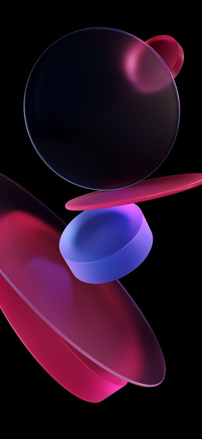 3D-Formen, Glas, Abstrakt, Schwarzer Hintergrund, Pink, Blau, iPhone 18 Pro, Wallpaper
