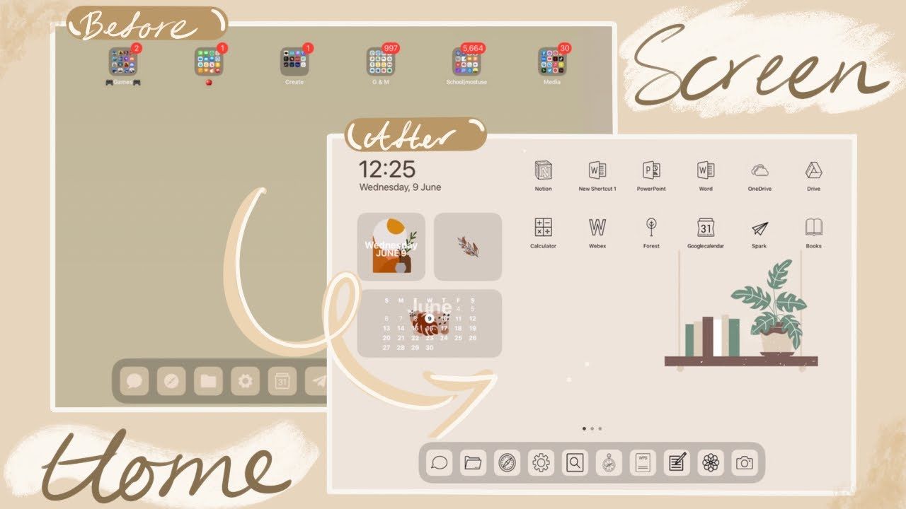 Homescreen, Widgets, Layout, Beige Ästhetik, Handschrift, Hintergrundbild fürs iPad Pro