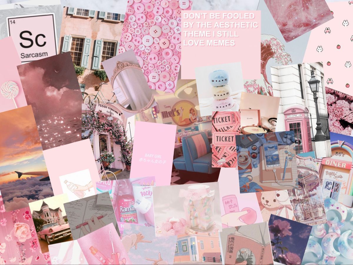 Collage, Rosa Ästhetik, Zitate, Blumen, Pastell, iPad Pro, Hintergrundbild