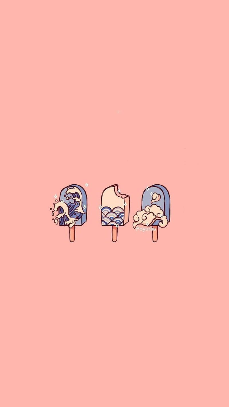 Eis am Stiel, Illustration, Lachsrosa, Minimalismus, MacBook, Desktop-Hintergrundbild