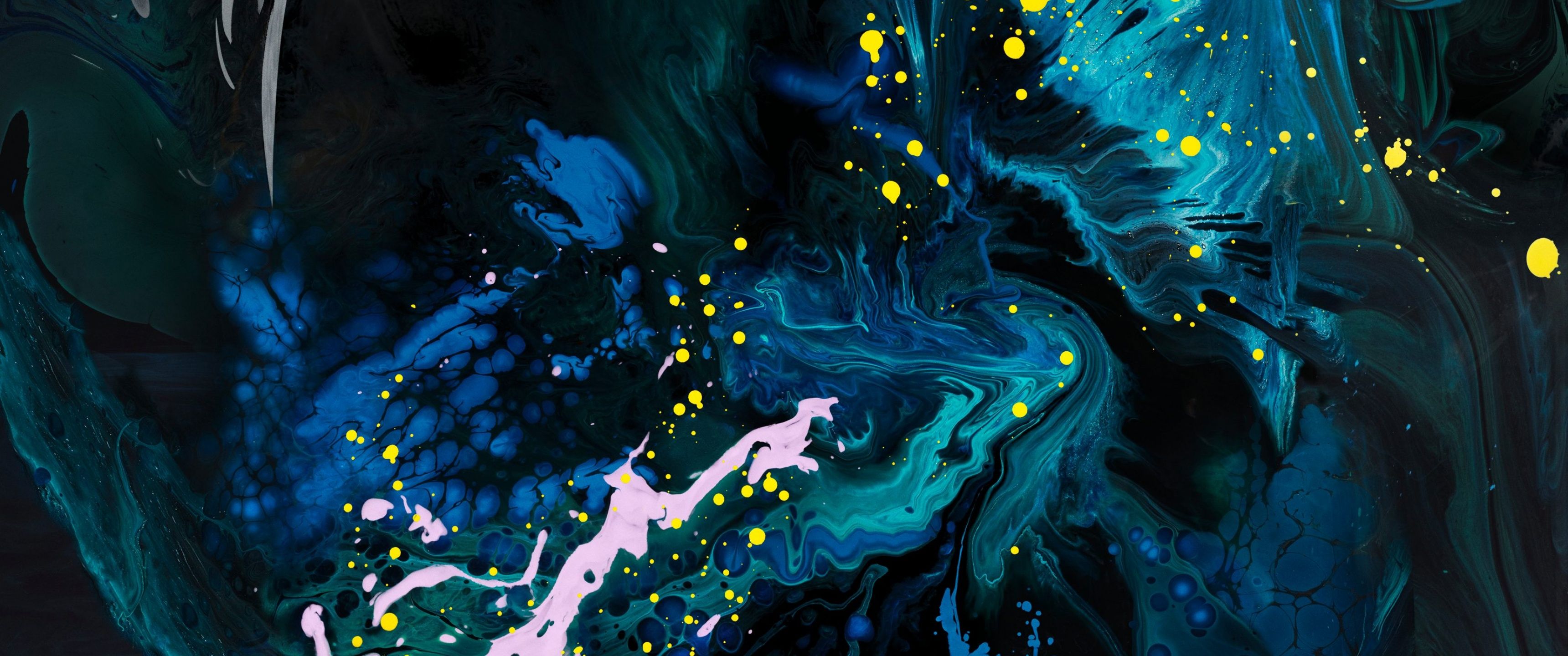 Fluid Art, Farbspritzer, Dunkelblau, Türkis, Abstrakt, Hintergrundbild fürs iPad Pro