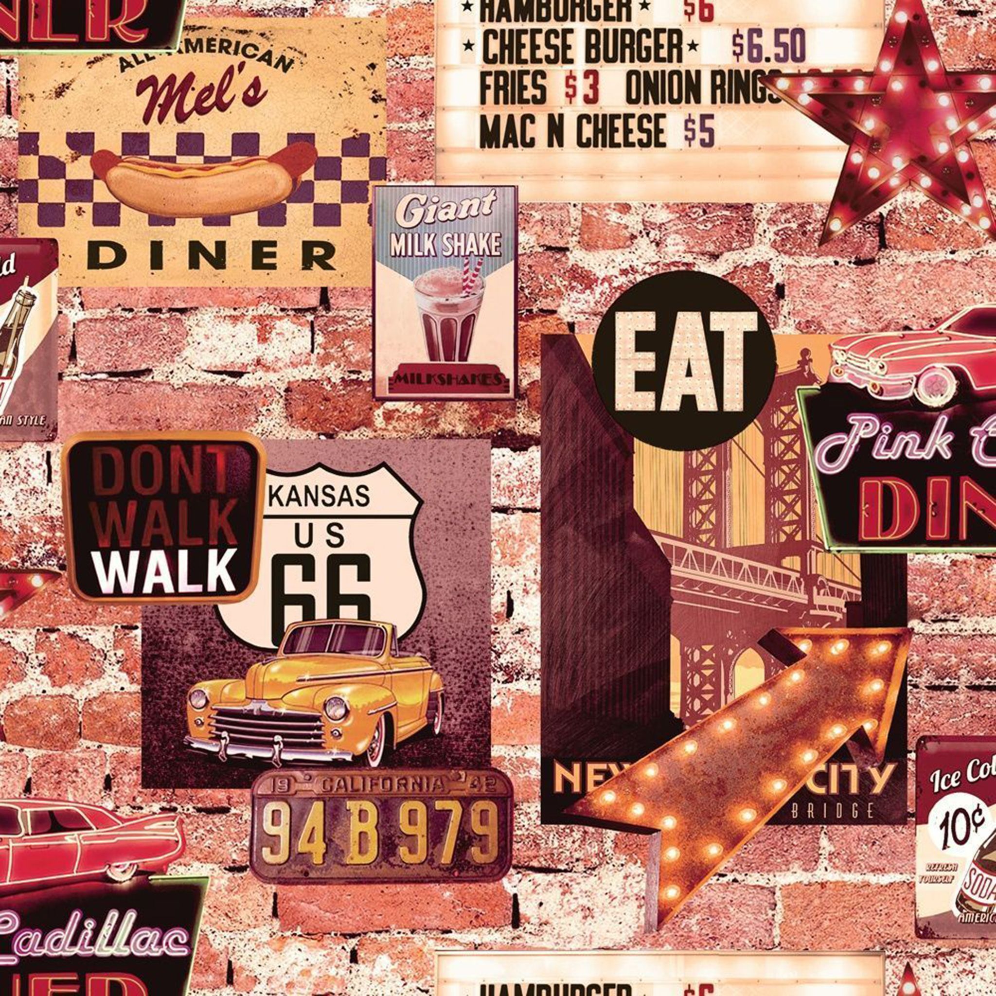 Collage, Route 66, Diner, Retro, Leuchtreklame, Americana, Sperrbildschirm fürs iPad Pro