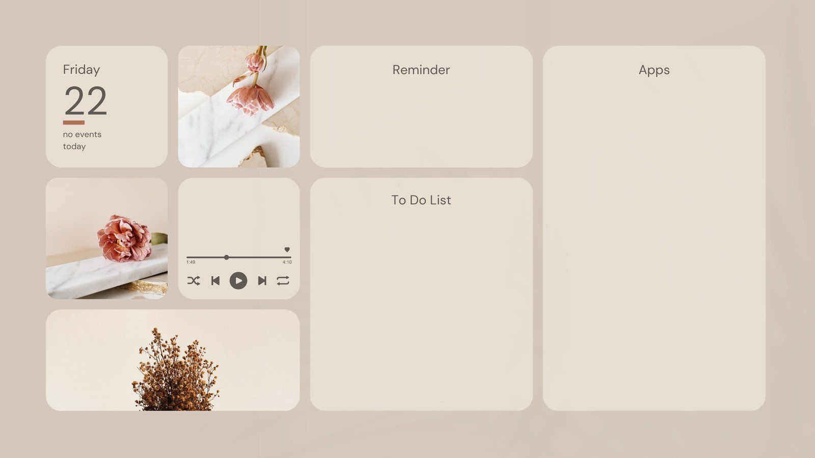 Desktop-Organizer, Kalender, Musikplayer, To-do-Liste, Beige, Hintergrundbild für den Mac