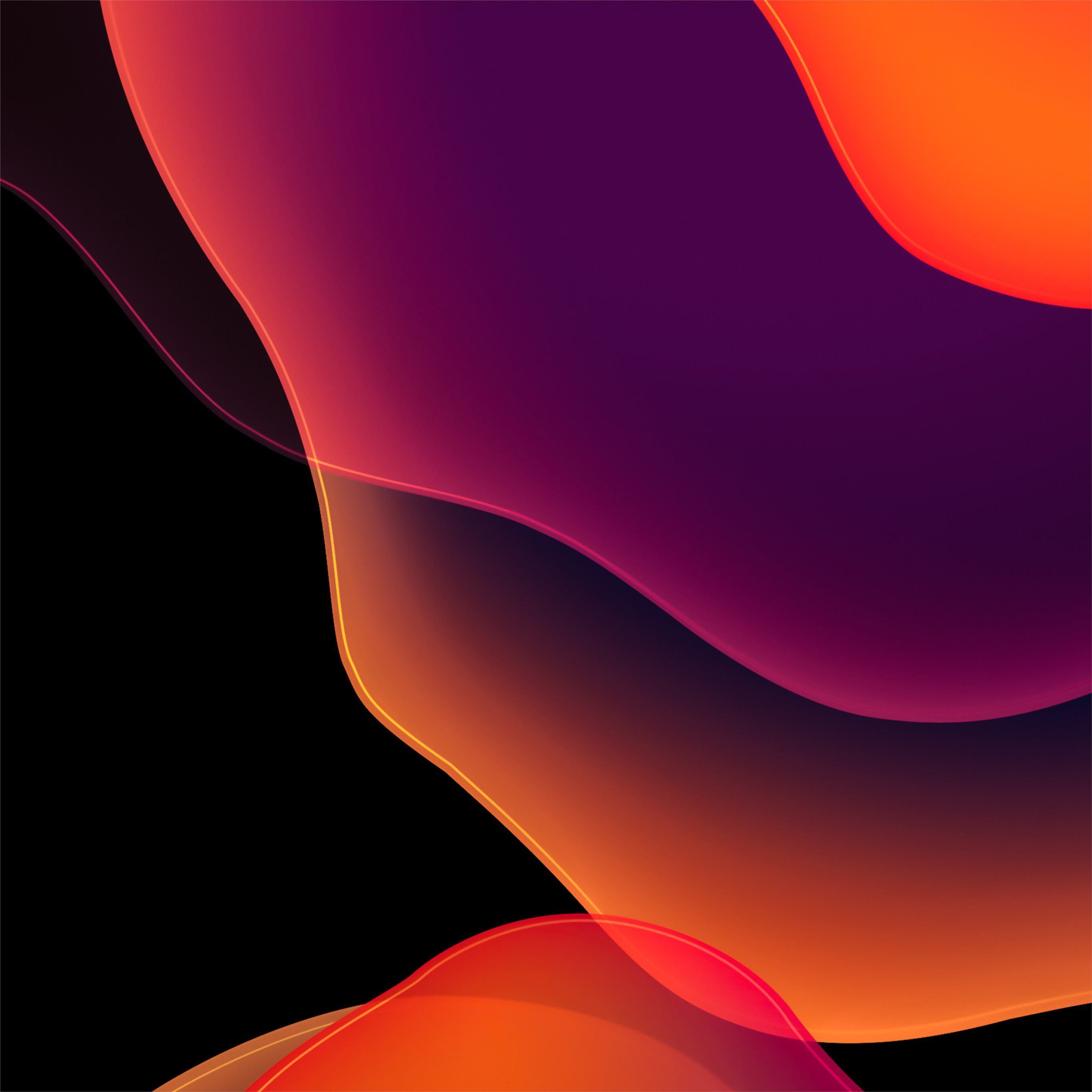 iOS 13, Apple, Abstrakte Wellen, Orange, Lila, Schwarzer Hintergrund, iPad-Pro-Wallpaper