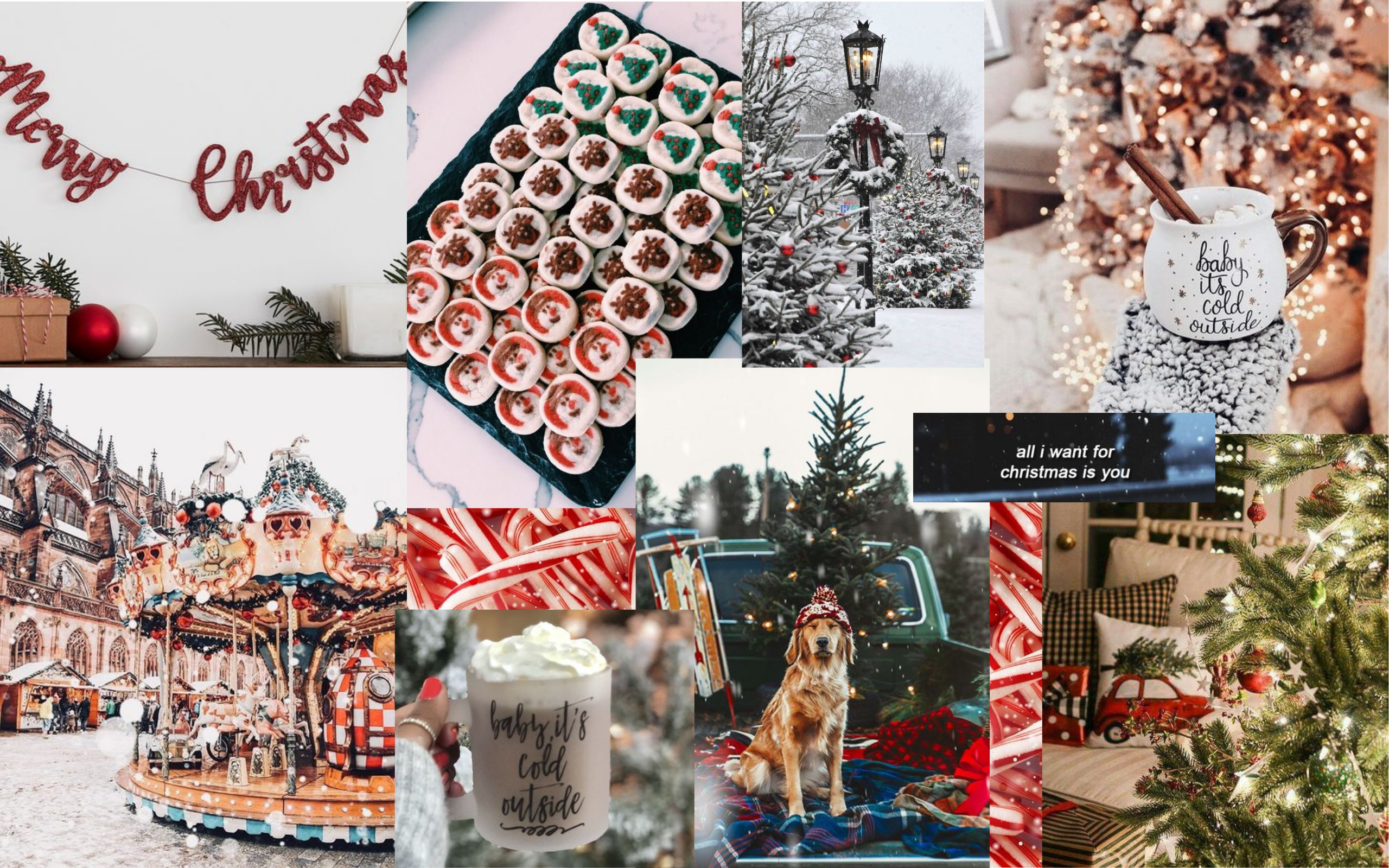 Collage, Weihnachten, Karussell, Lebkuchen, Hund, Winter, MacBook-Wallpaper
