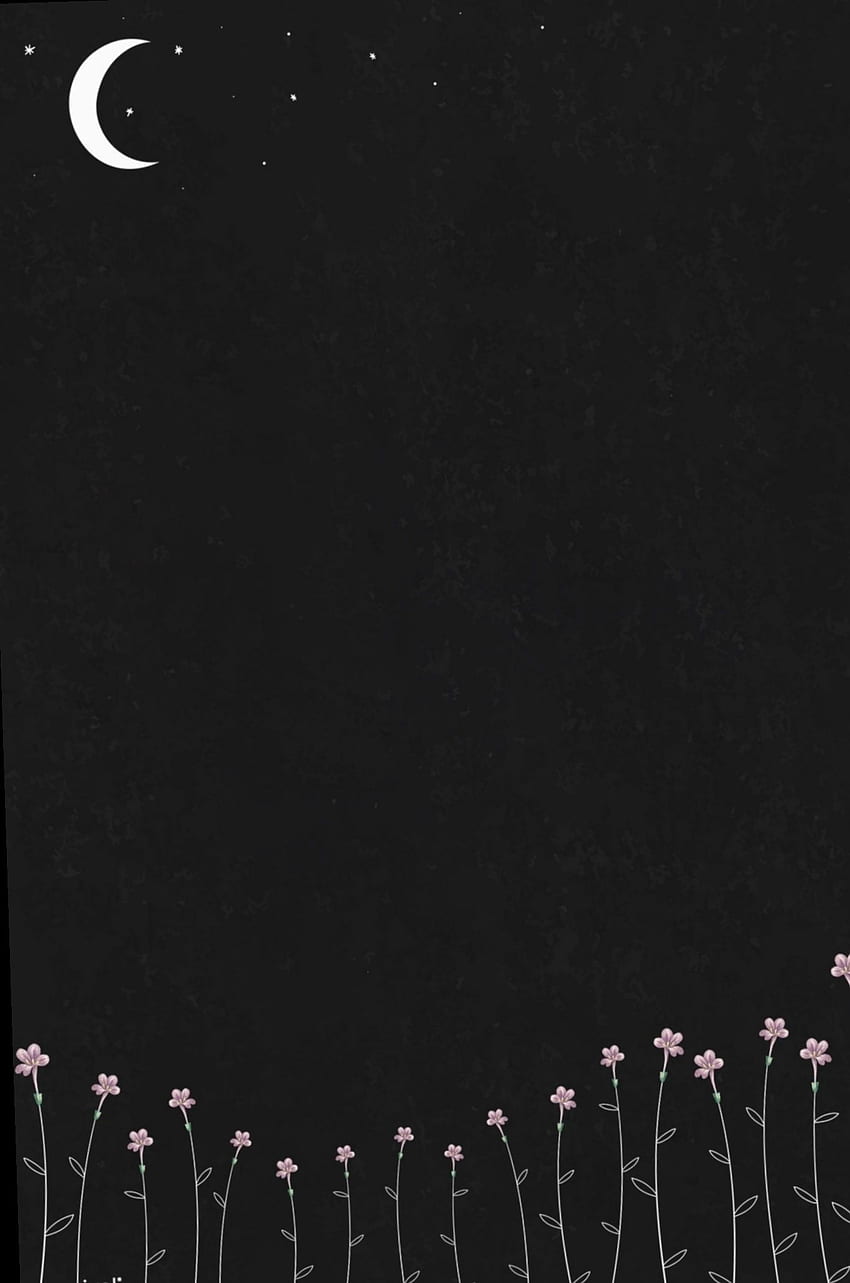 Mondsichel, Wildblumen, Strichzeichnung, Schwarzer Hintergrund, Minimalistisch, iPad-Pro-Sperrbildschirm