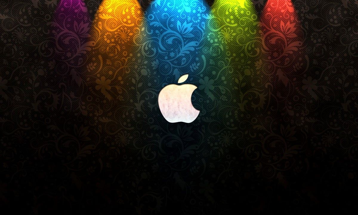Apple, Logo, Regenbogenlicht, Ornament, Dunkel, Hintergrund