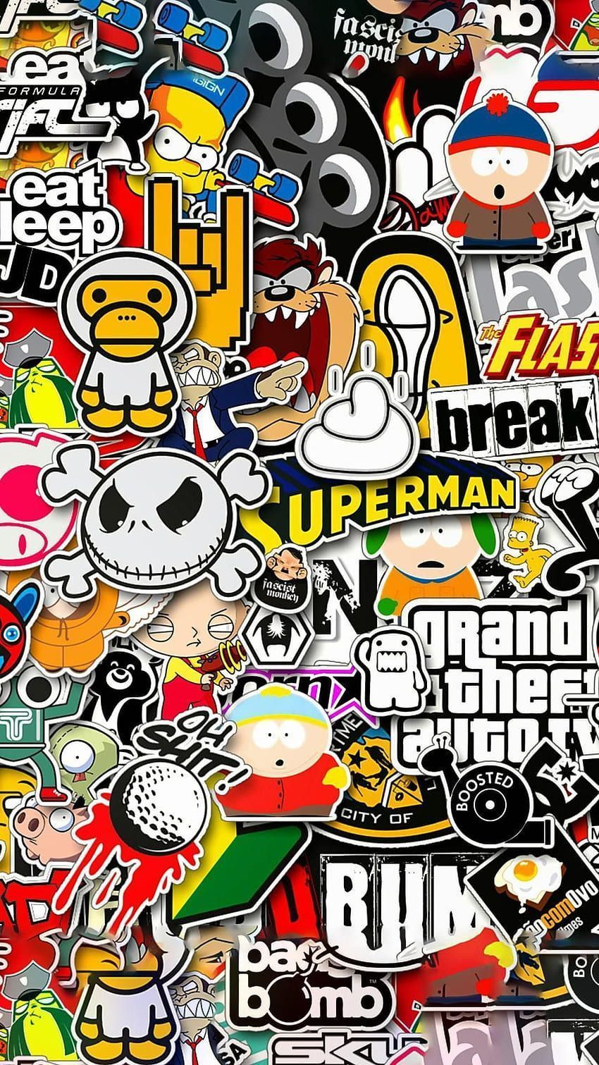 Sticker-Bombing, Superman, Jack Skellington, Grand Theft Auto, Collage, Bunt, Hochformat-Hintergrundbild
