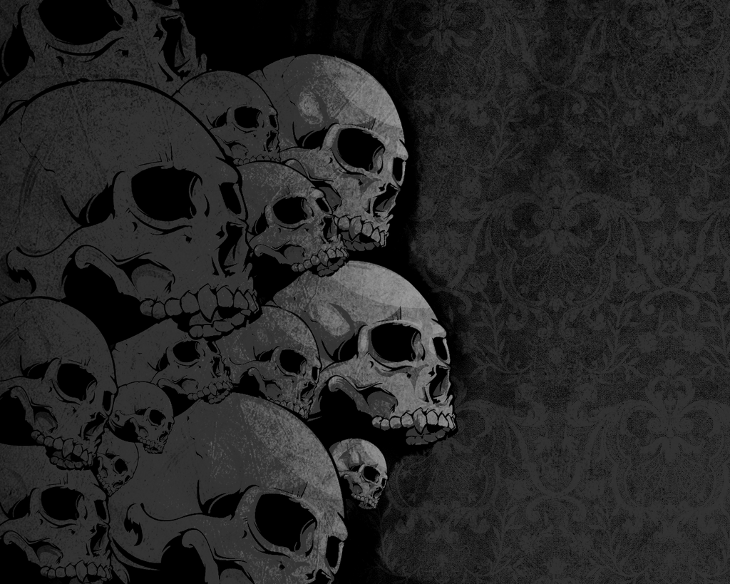 Totenköpfe, Grau, Schwarz, Düster, Gruselig, Hintergrundbild