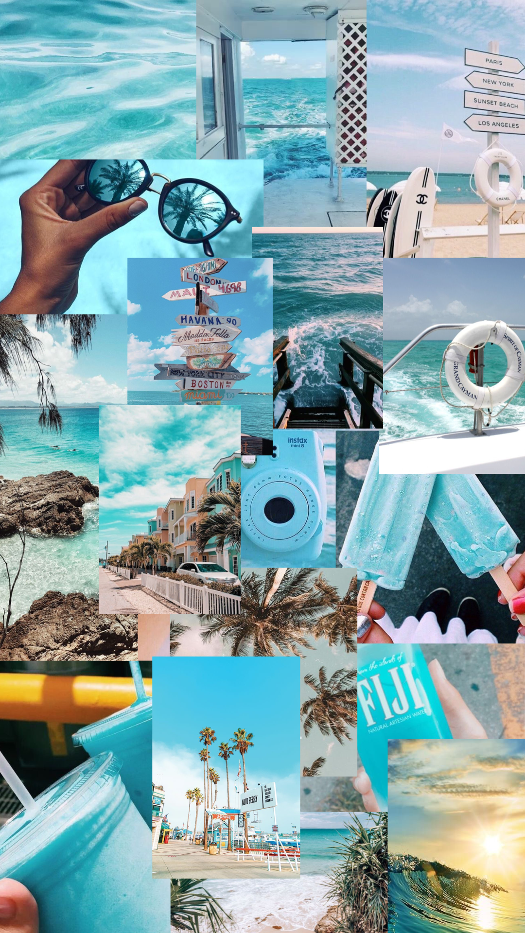 Collage, Meer, Türkis, Strand, Ästhetik, Full HD, Sperrbildschirm fürs iPhone