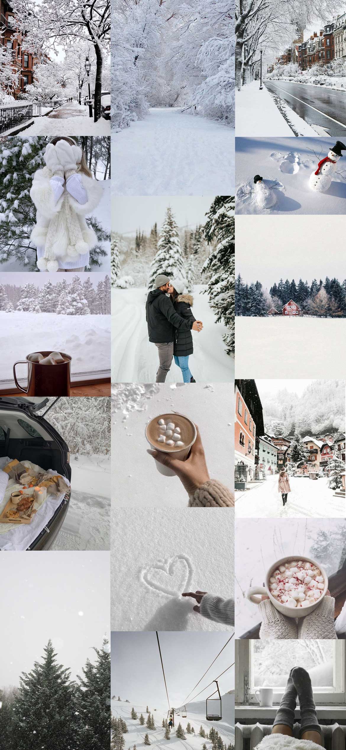 Collage, Schneelandschaft, Kakao, Weiß, Hochformat, Full HD, Hintergrundbild fürs Handy