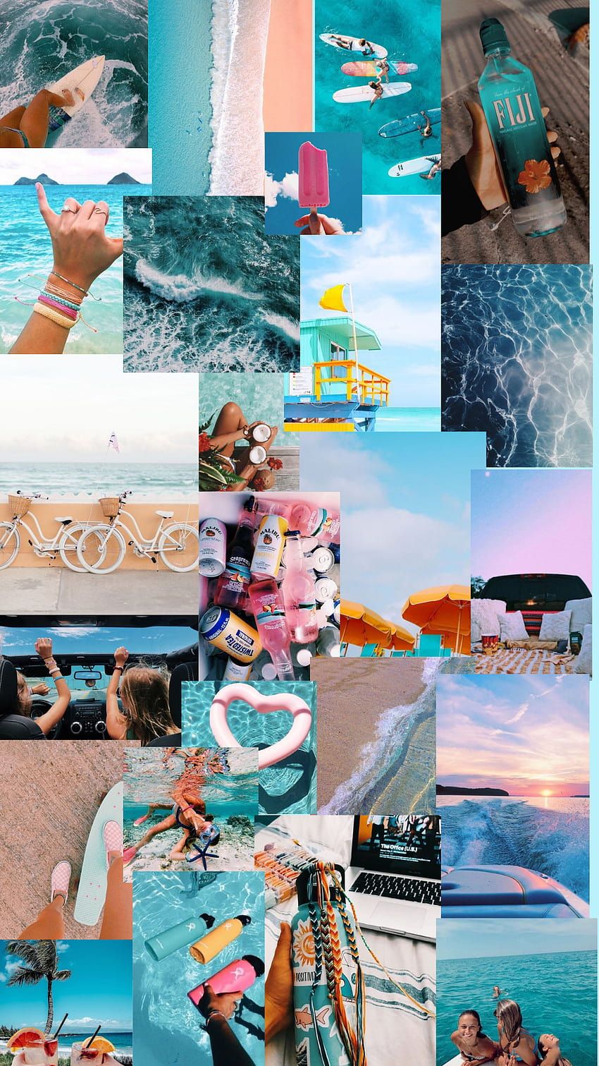 Collage, Meer, Strand, Türkis, Rosa, HD, Hintergrundbild fürs Handy