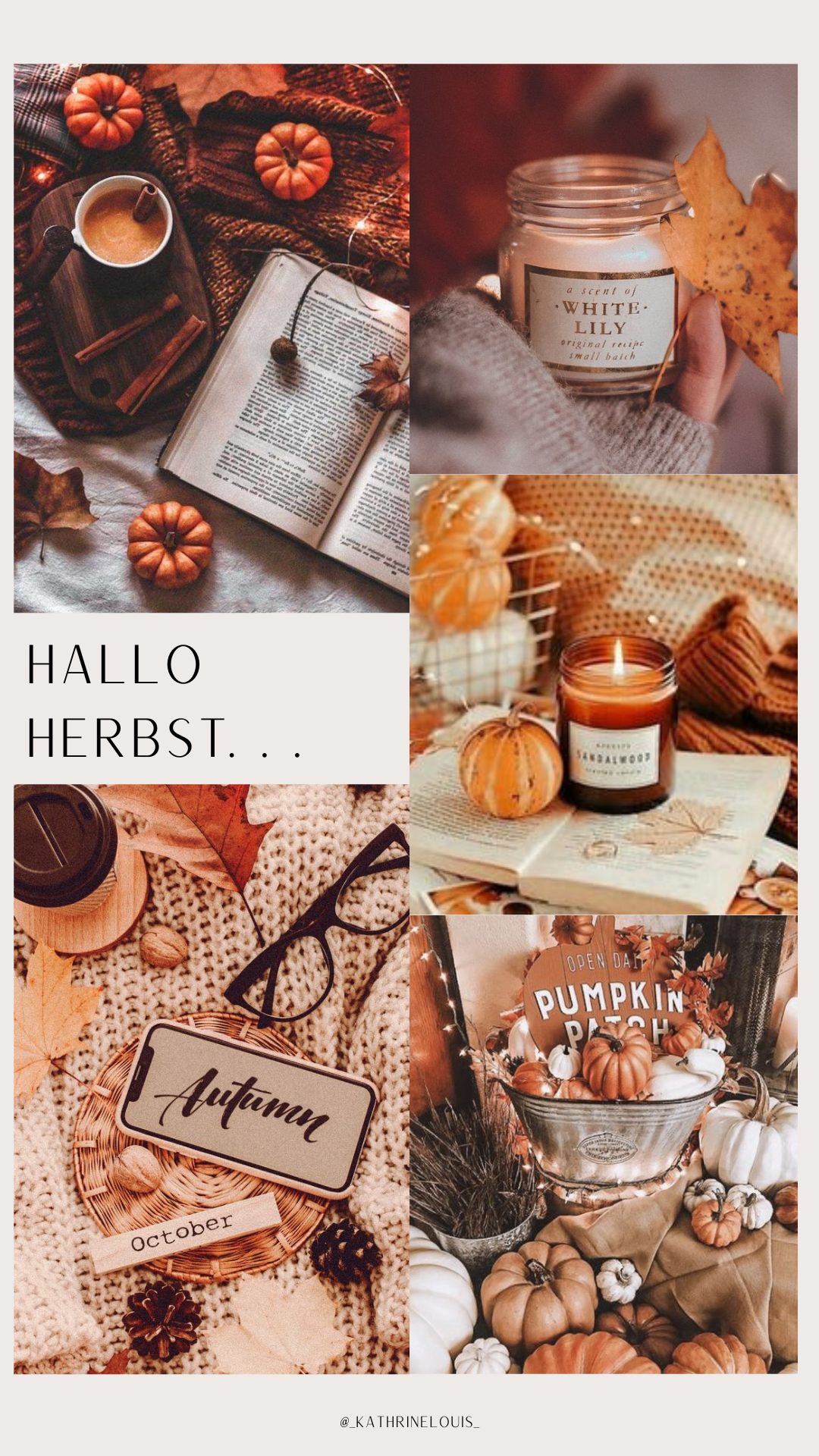 Collage, Hallo Herbst, Kerzen, Kaffee, Gemütlich, Full HD, Handy-Hintergrund im Hochformat