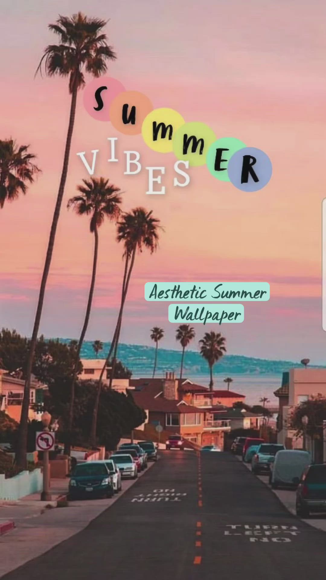 Summer Vibes, Palmen, Straße, Sonnenuntergang, Typografie, Full HD, Handy-Hintergrundbild