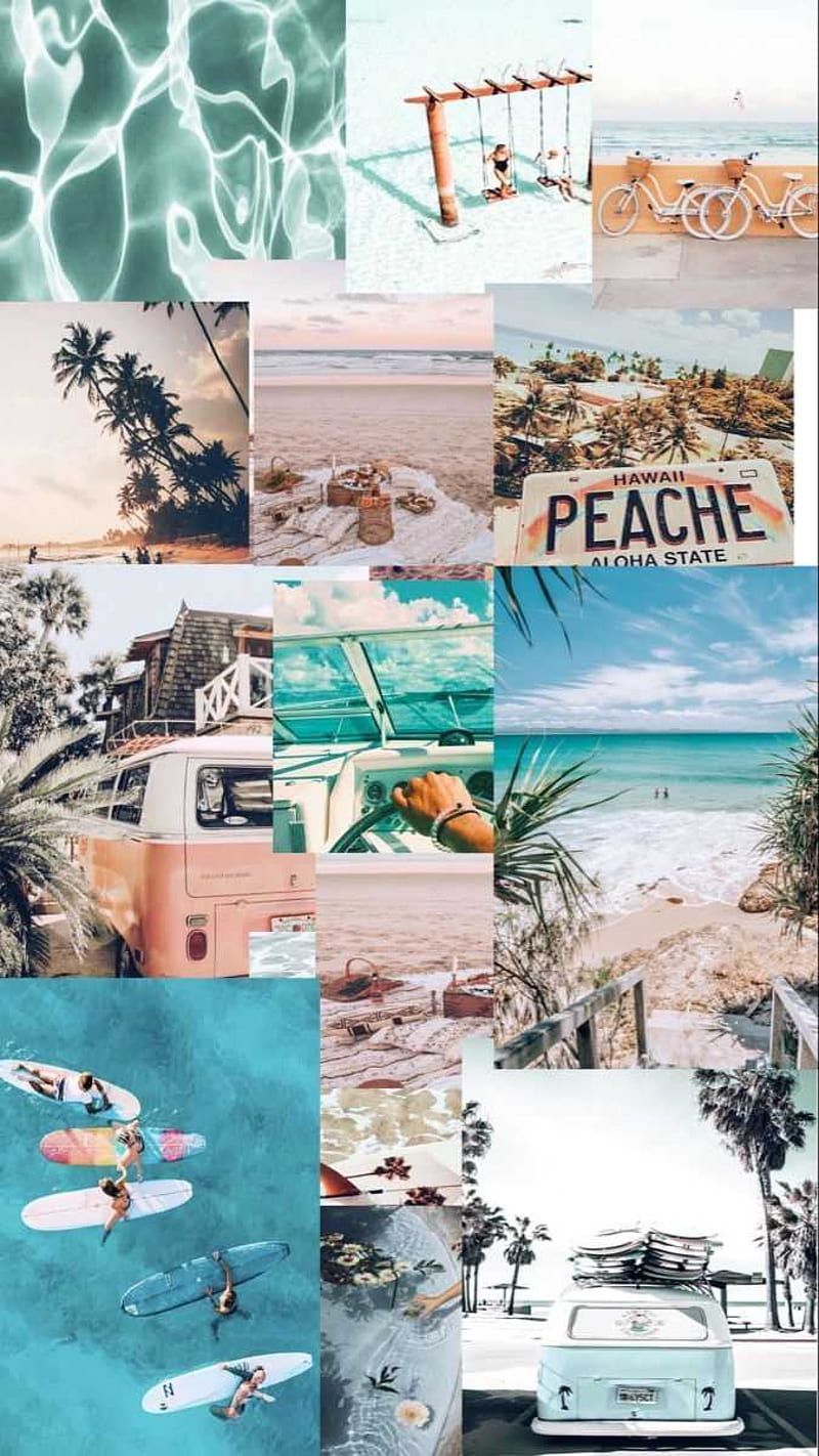 Collage, Pool, Strand, Türkis, Ästhetik, Hochformat, Hintergrundbild fürs Smartphone