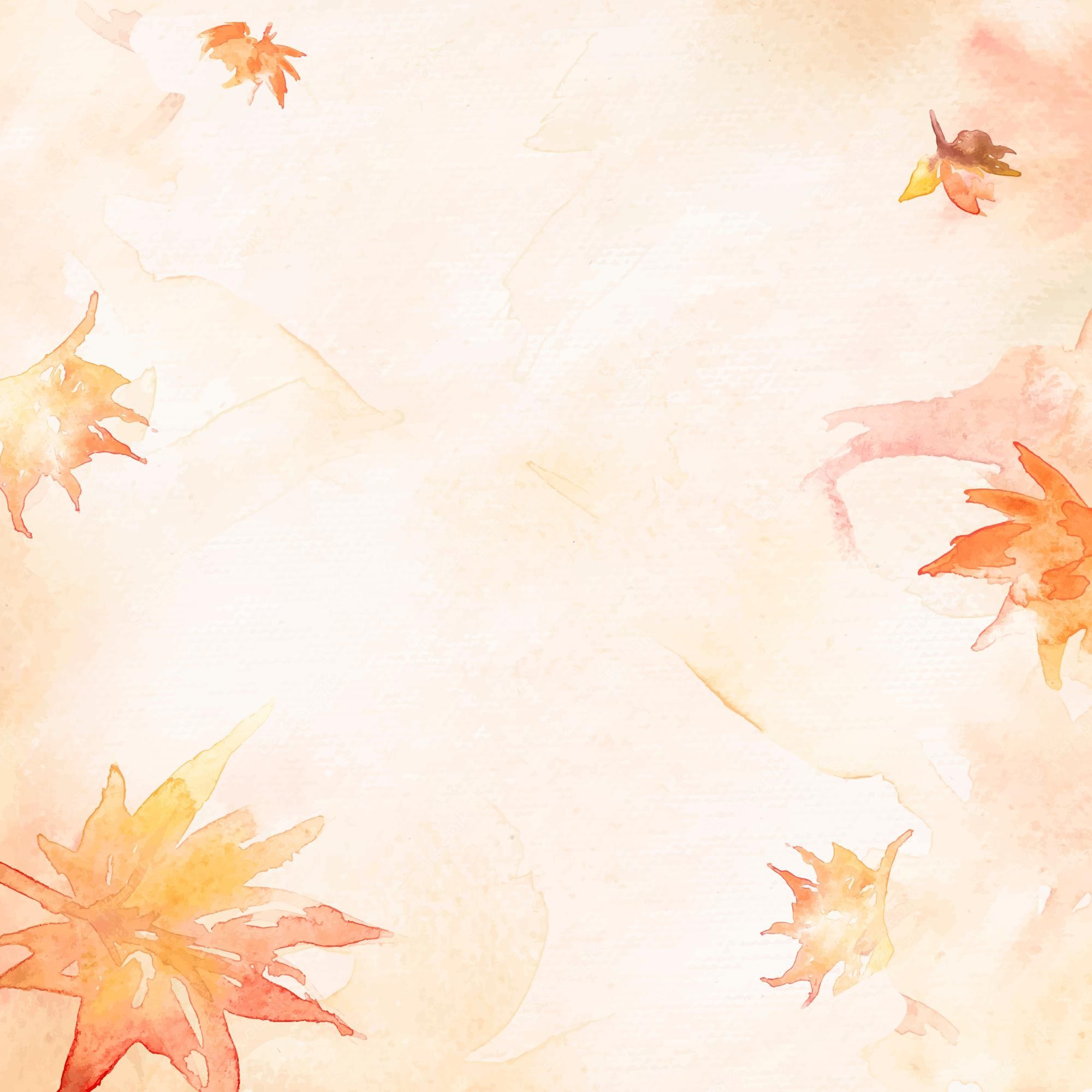 Aquarell, Herbstblätter, Rahmen, Pfirsichfarben, Zart, Hintergrundbild für iPad und Tablet