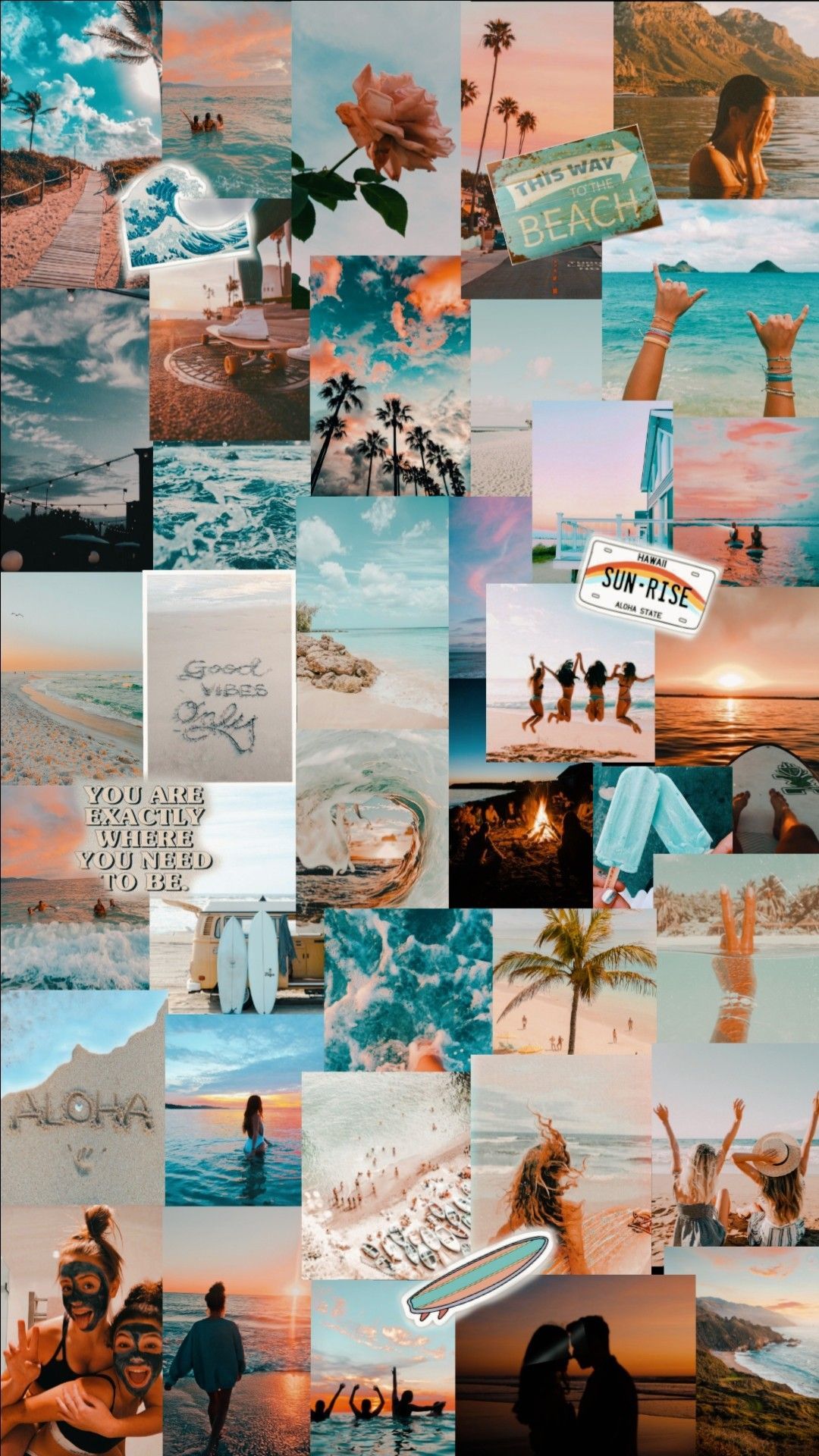 Collage, Strand, Meer, Pastellfarben, Urlaub, Full HD, Hintergrundbild fürs Handy
